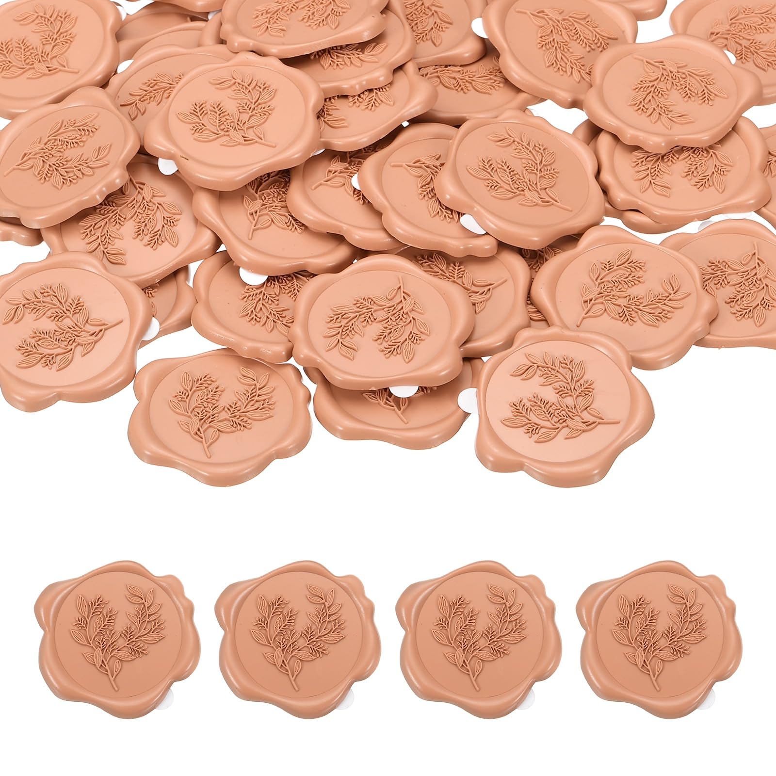 PATIKIL 50Pcs Eucalyptus Leaf Wax Seal Stickers, Plant Embossed Self Adhesive Backed Envelopes Seal Sticker Accessories for Wedding Invitation Letter Birthday Party Gift, Rose
