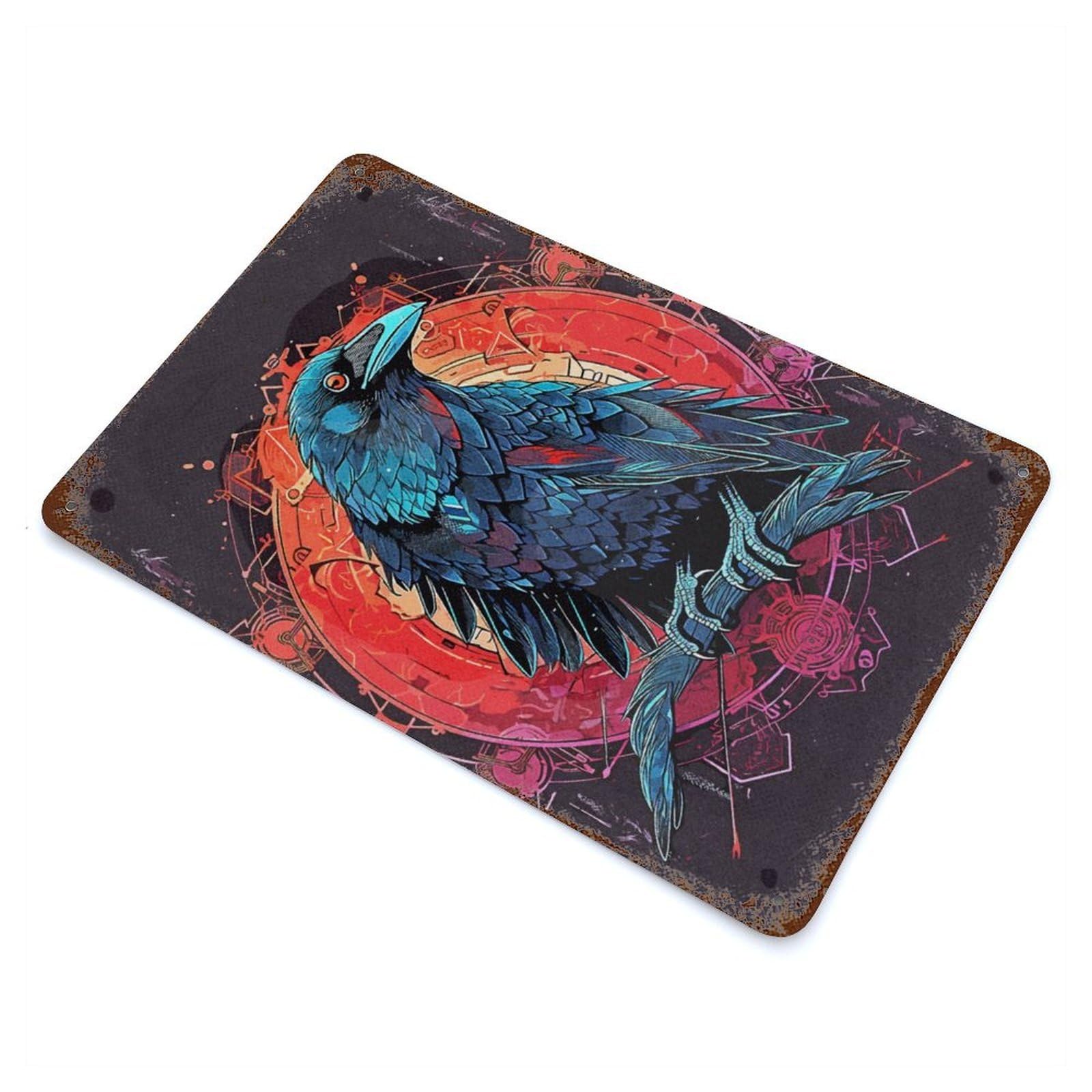 Crow Vector Rust Effect Tin Sign 11.8"x7.9", Novelty Wall Decor for Garage, Pub Or Kitchen