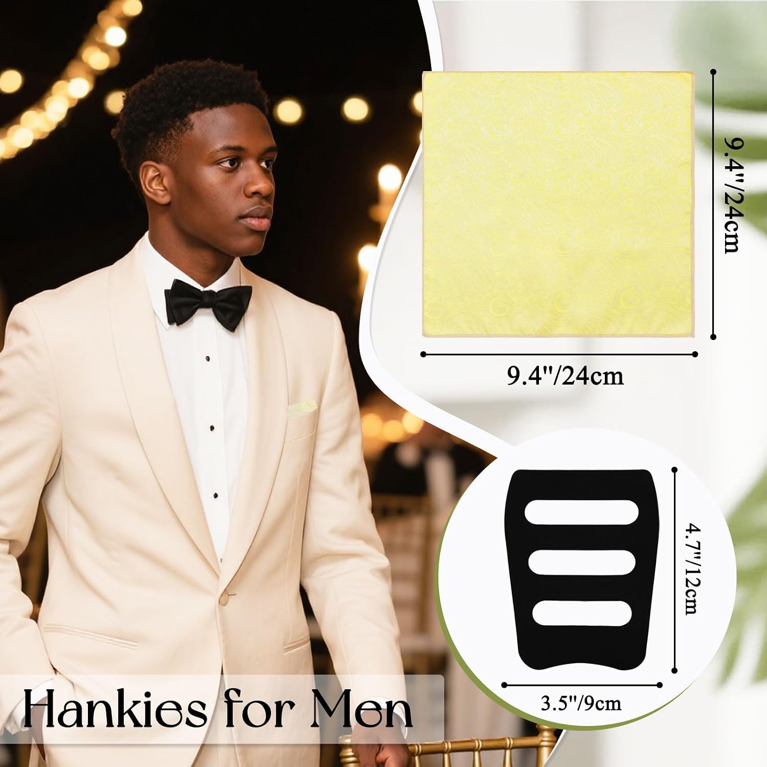 Paisley Pocket Squares for Men and Holder for Wedding Business Prom | Floral Pocket Square and Holder, Solid Color Pattern, Glossy Polyester Fabric, Classic Formal Style, for Banquet Party Date