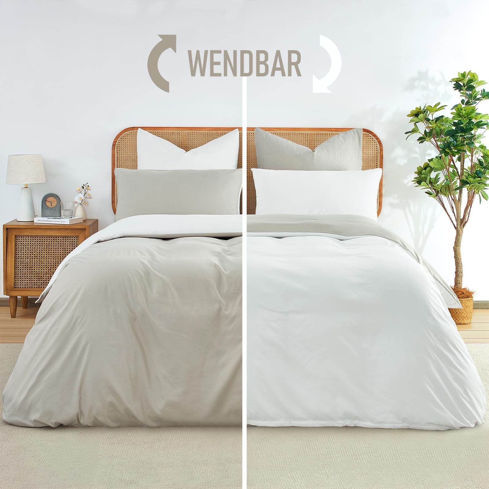 Funda Nórdica Cama 90 Beige/Blanco,Súper Suave Diseño Doble Cara A/B con Cremallera, Certificación Oeko-Tex 1 Funda de Edredón 135x200 + 2 Fundas de Almohada 80x80 cm