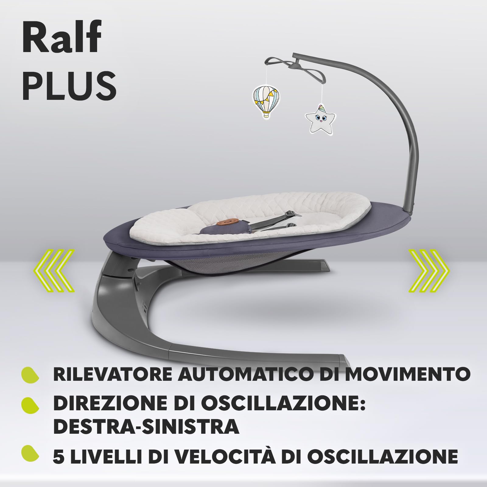 LIONELO Ralf 2in1 Sdraietta dondolo per neonato da 0 fino a 9kg Altalena con 12 melodie programmate, Telecomando, Culla 5 velocità di dondolio, Blocco, Regolazione dello schienale Silenzioso Timer
