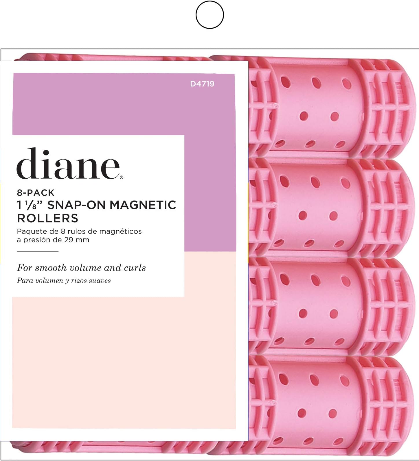 Diane Snap-On Magnetic Roller, 1-1/8", 8/Bag 1 1/8" Pink