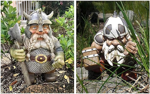 Viking Victor Norse Dwarf Gnome Statue, Outdoor Gnome Figurines for Indoor Outdoor Home Yard Decor, Gnome Sculpture with Axe, Viking gnome Courtyard Sculpture for Home Garden Yard Lawn (A)