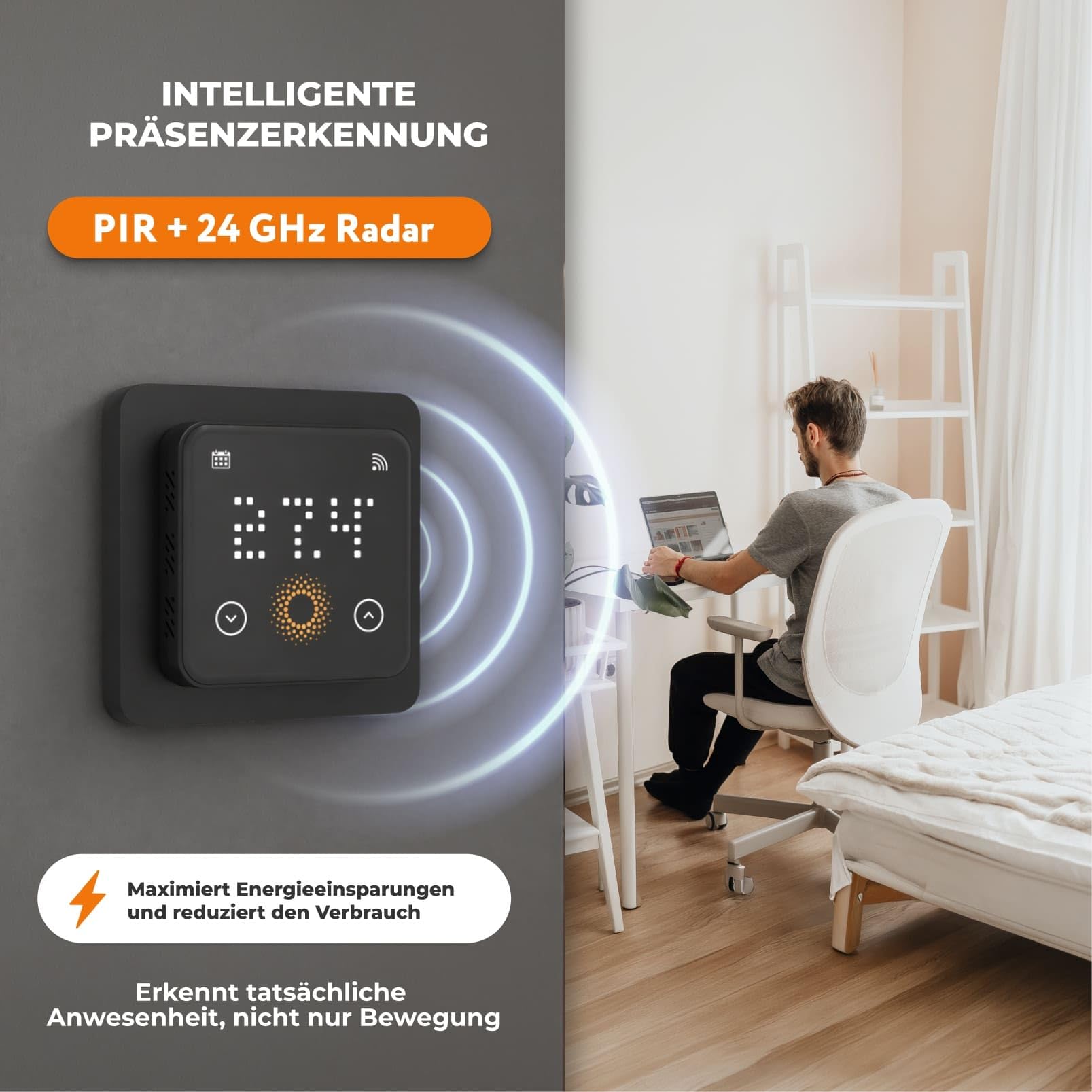 Riscaldamento elettrico a pavimento per laminato: tappetino riscaldante WARMON ALU 150 W/m² incluso termostato touch WiFi (25 A) con sensore di presenza, termostato: sensore TS 500 WiFi nero
