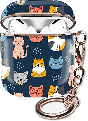 Funda protectora para Airpods 1 y 2, funda rígida protectora a prueba de golpes con llavero, bonita funda para AirPods, funda para AirPods para