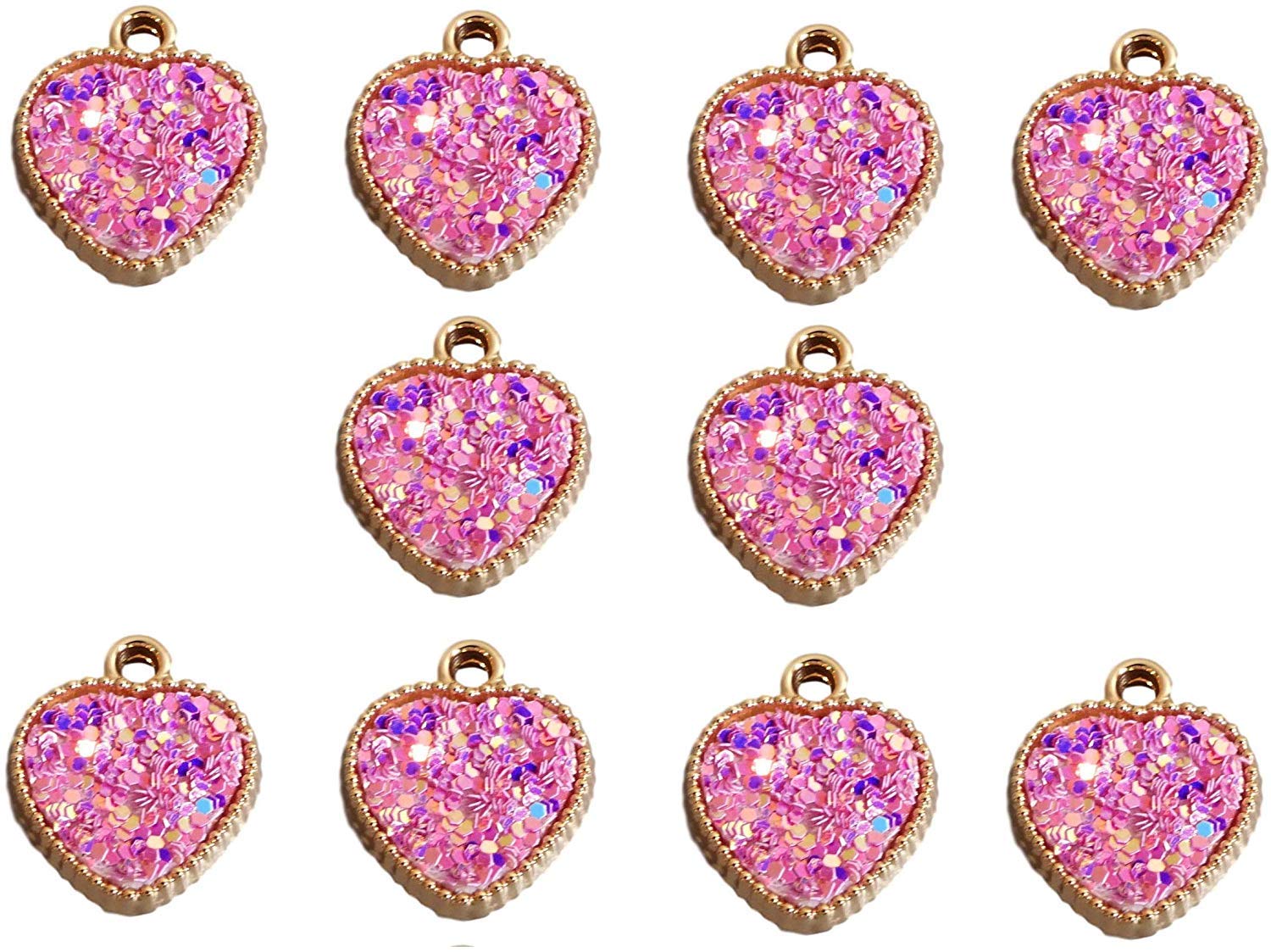 Syntego Pink 10 Gold Resin Hearts With Iridescent Dots Double Sided Embellishments Craft