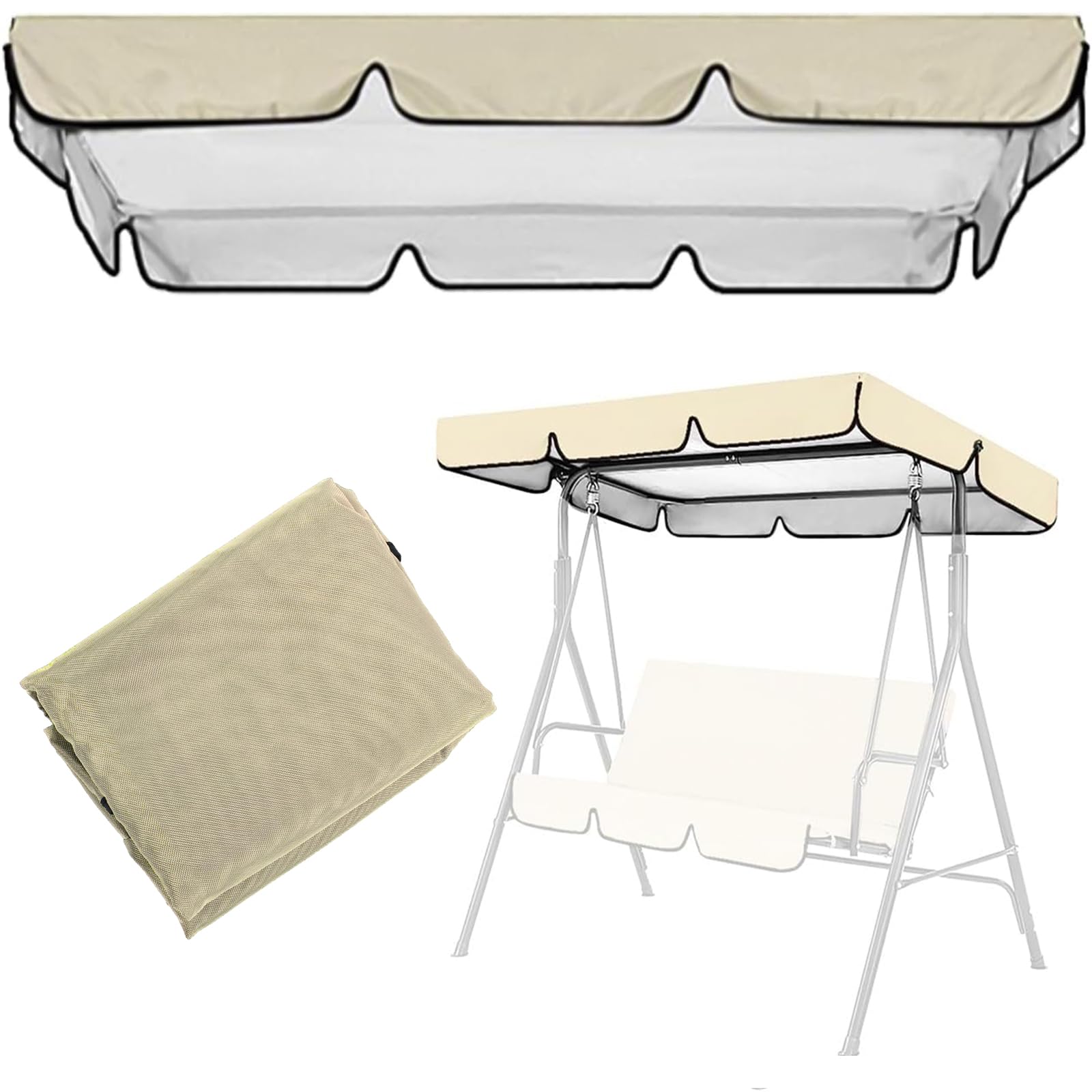 Cubierta universal impermeable para columpio de jardín, repuesto resistente para hamacas de exterior de 2 y 3 plazas, 98 x 73 pulgadas, protege del sol y la lluvia, color beige