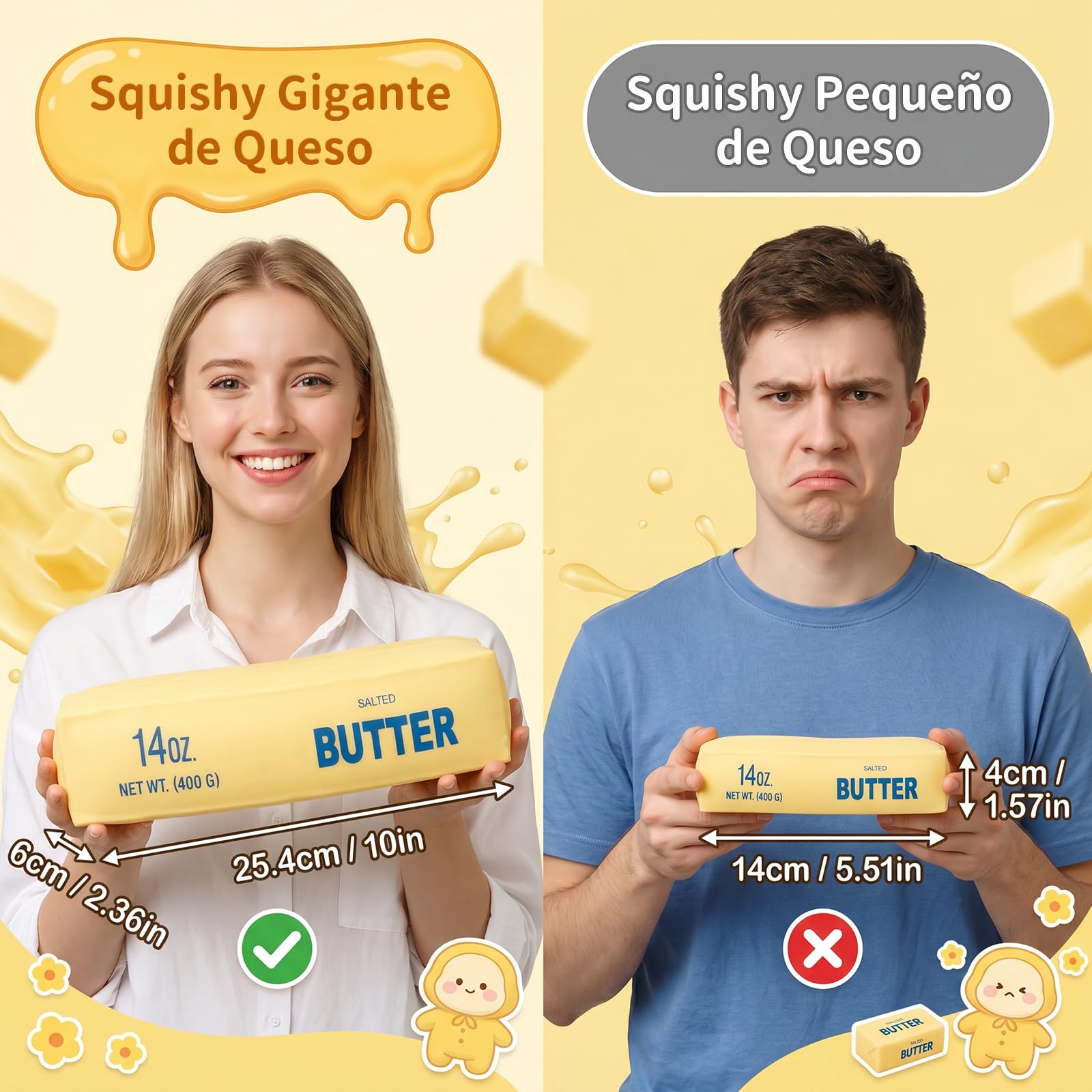 25cm Giant Butter Squishy, Squishy Mantequilla Grande 14oz, Juguete Antiestrés Suave Slow Rising, Pelota Antiestrés para Niños y Adultos, Fidget Toy Relajante, Regalo y Party Favor (1PCS)