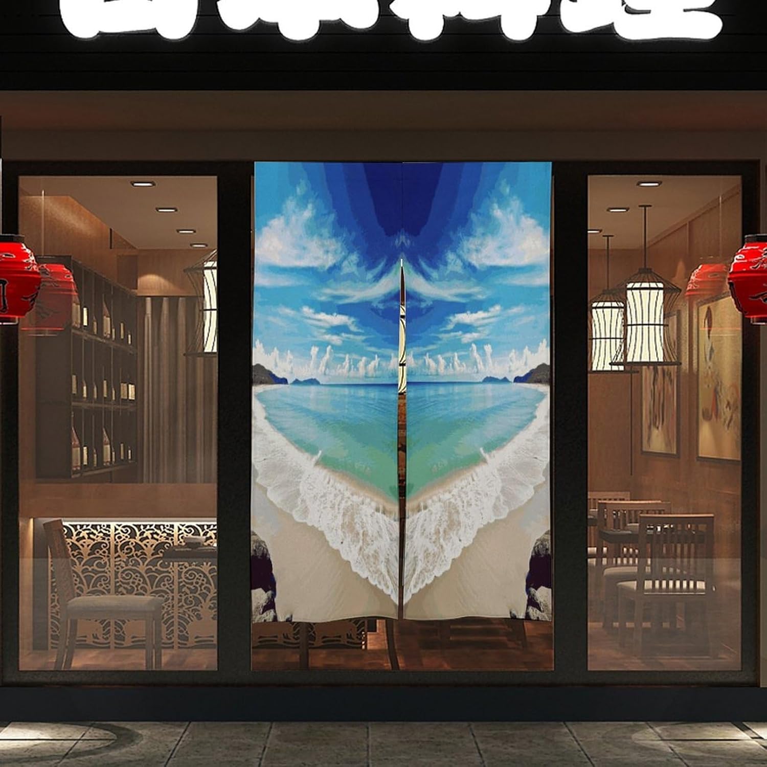 Ocean Sea Beach Door Curtain Printed Doorway Noren Japanese Style Doorway Room Divider Curtains for Privacy Partition Divider Kitchen Home Decorations Wall Hanging