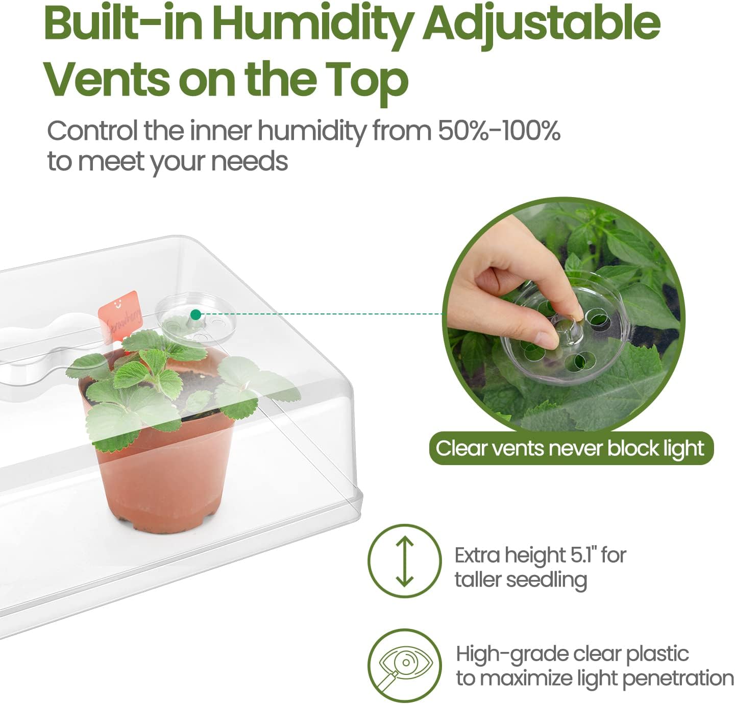[Upgraded Light] Seed Starter Kit with Grow Light - Durable Seed Tray, 60 Cell Seed Starting Tray, Humidity Dome for Seed Growing Germinating, Seedling Starting, Cutting Clone & Plant Propagation Kit