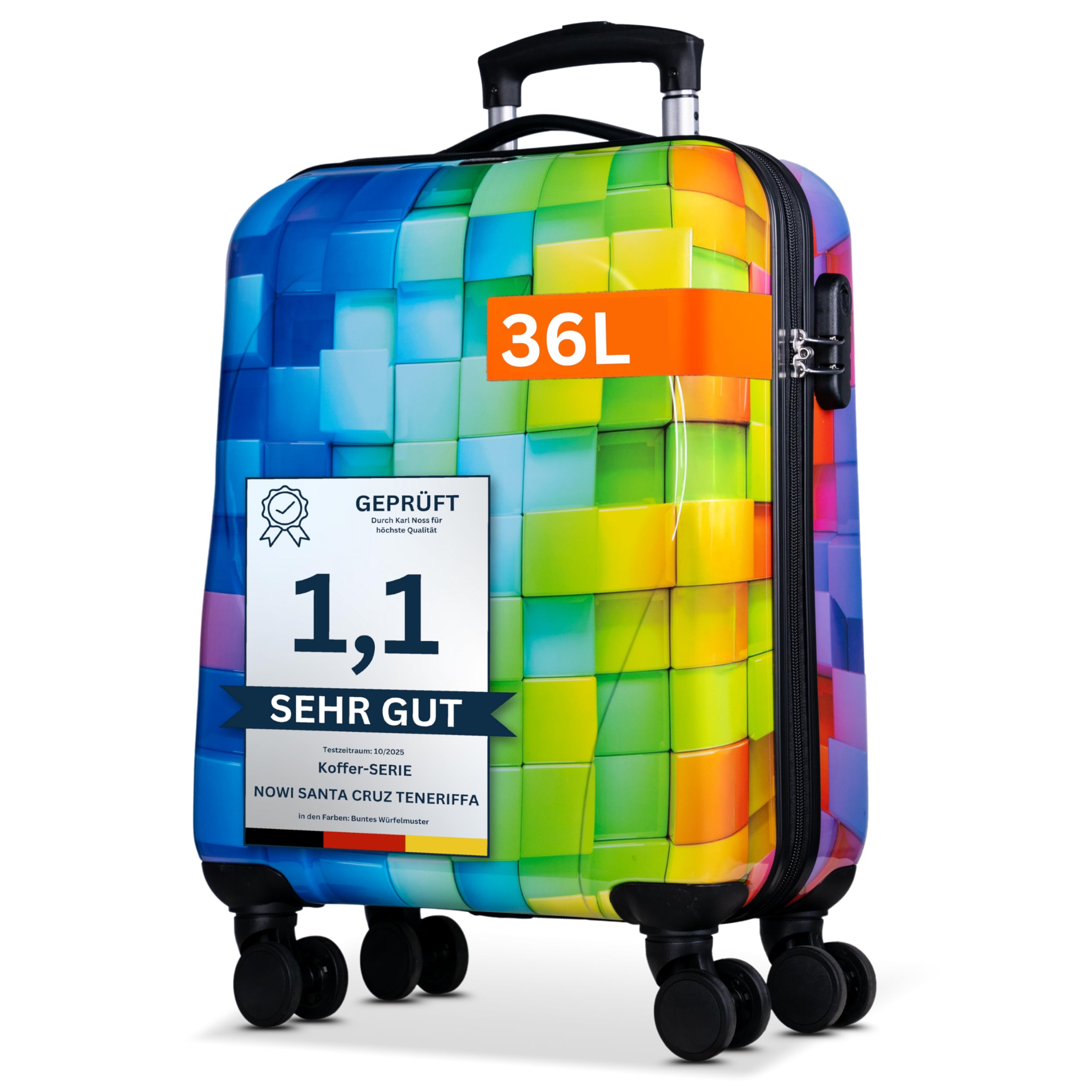 NOWI Handgepäck Koffer 55x40x20cm - passend für Ryanair, Lufthansa, Eurowings und co. I 36L Handgepäck Koffer mit leisen Rollen und praktischem Zahlenschloss