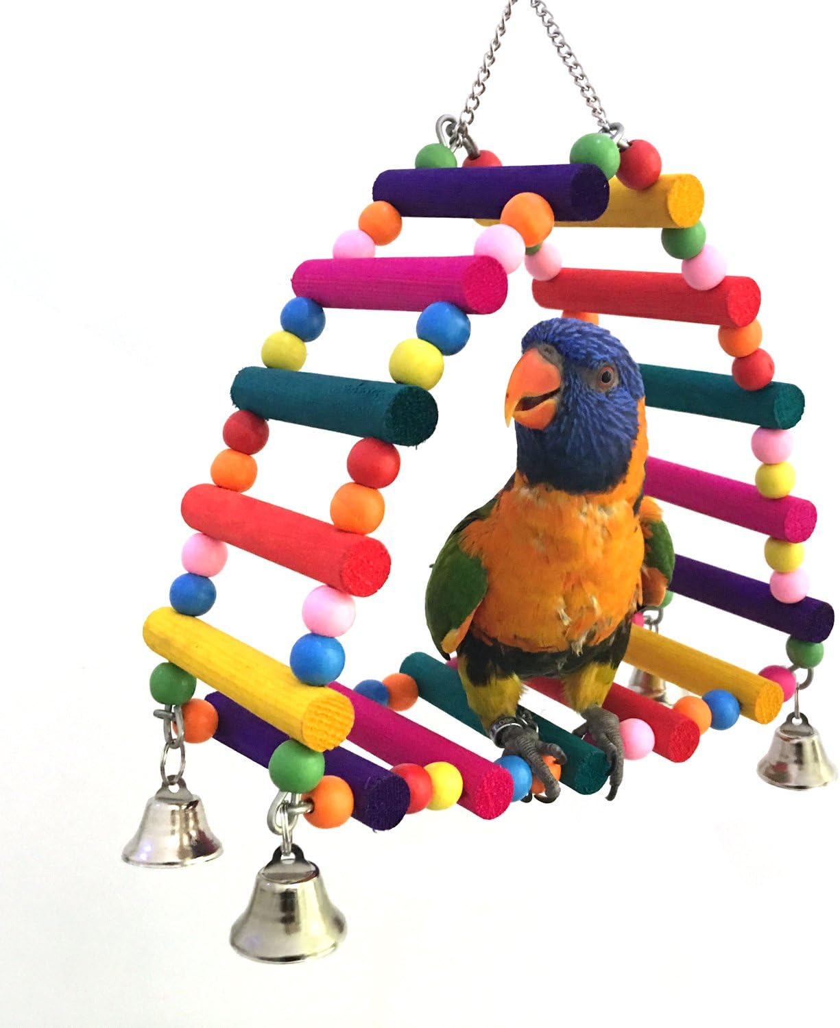 Rypet Bird Ladder Swing, Triangle Colorful Wooden Bird Cage Toys for Small to