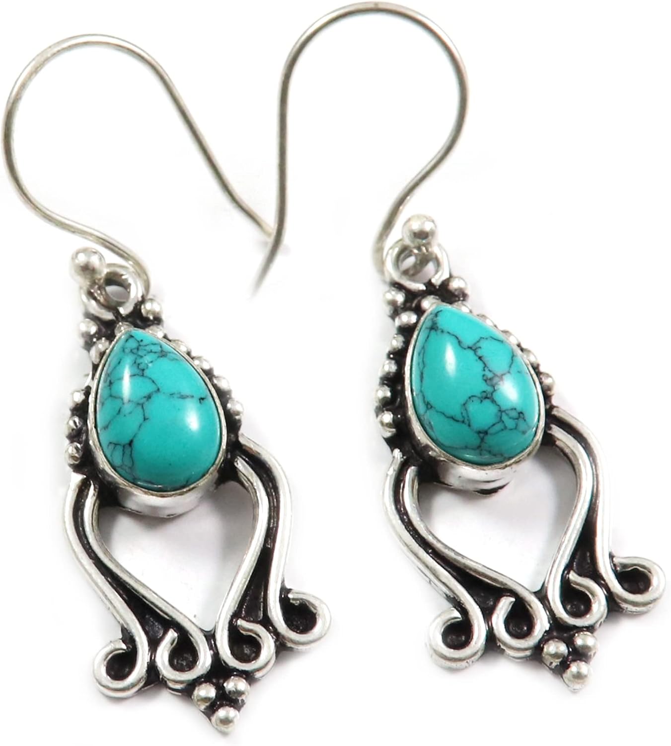 Goyal Exports Turquoise Lab-Created Gemstone 925 Sterling Silver Drop Dangle Earring Jewlery SEG77J