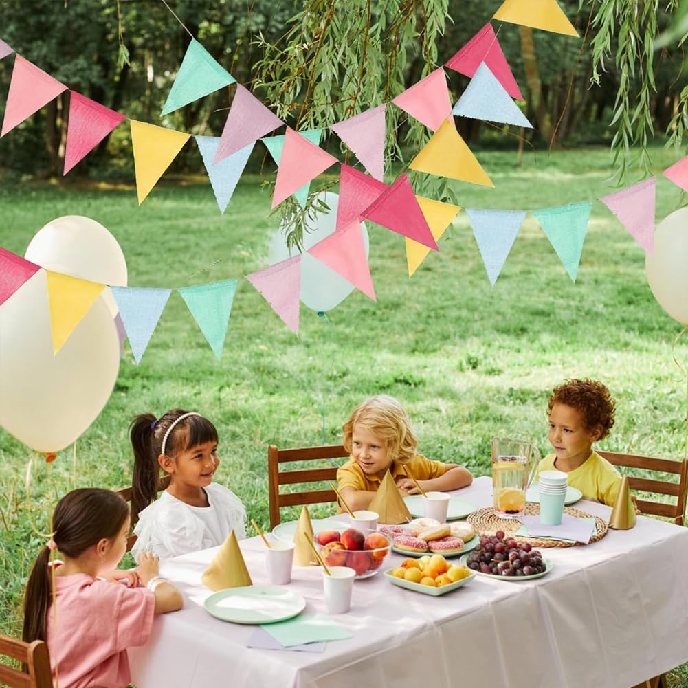 Bandierine Decorative Arcobaleno Pastello In Tessuto Impermeabile - 96 Bandiere Per Compleanni, Pasqua E Feste