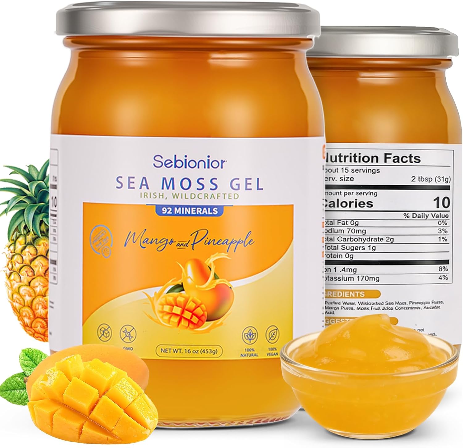 Sea Moss Gel Essential Vitamins, Trace Minerals, Vegan superfoods, jams, Jellies, and Sweet sauces Gifts (Mango)
