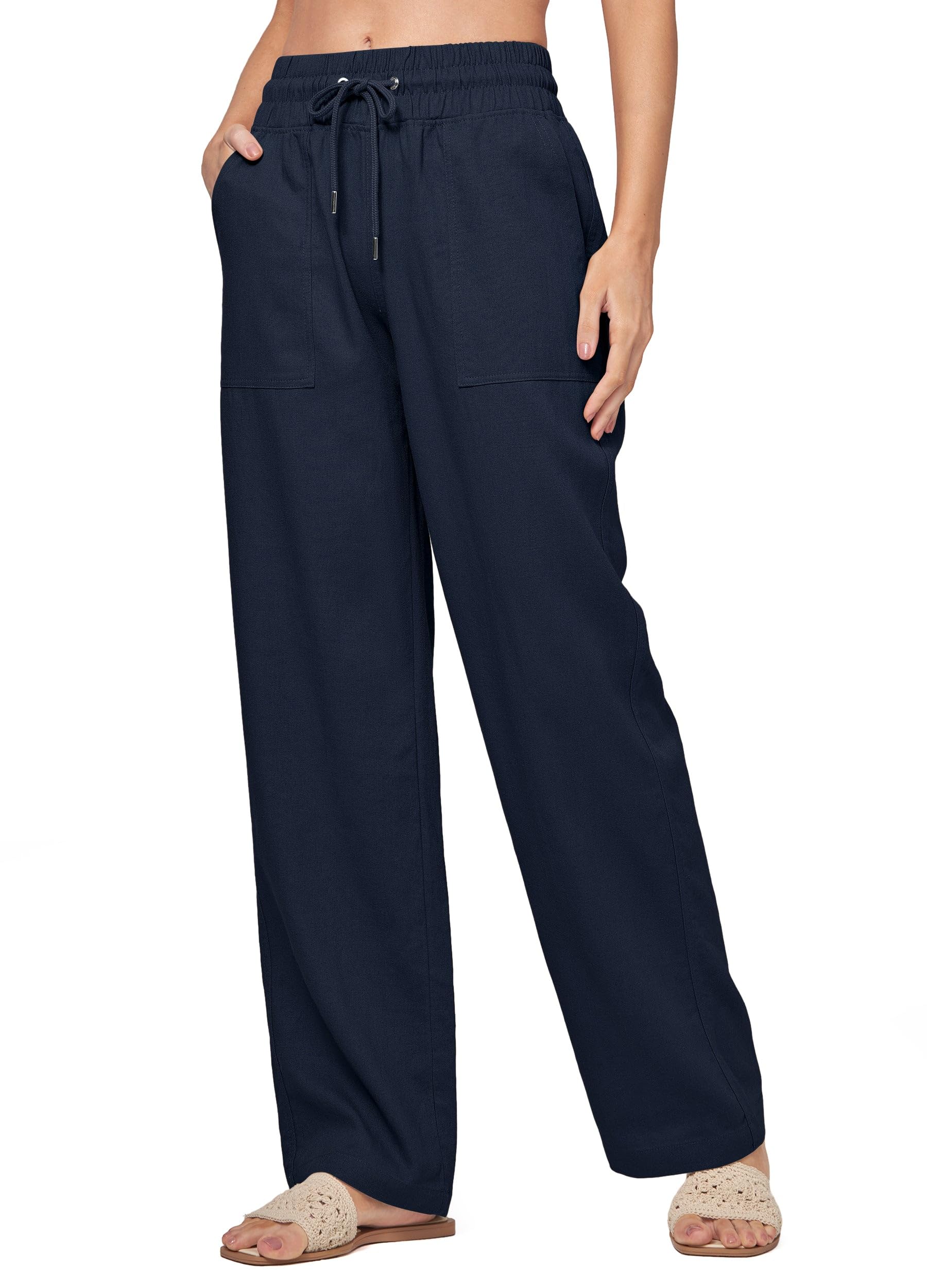 Willit Women Linen Pants Wide Leg Casual Palazzo Pants Cotton Linen Lounge Beach Summer Pants with Pockets 29"/31"/ 33"