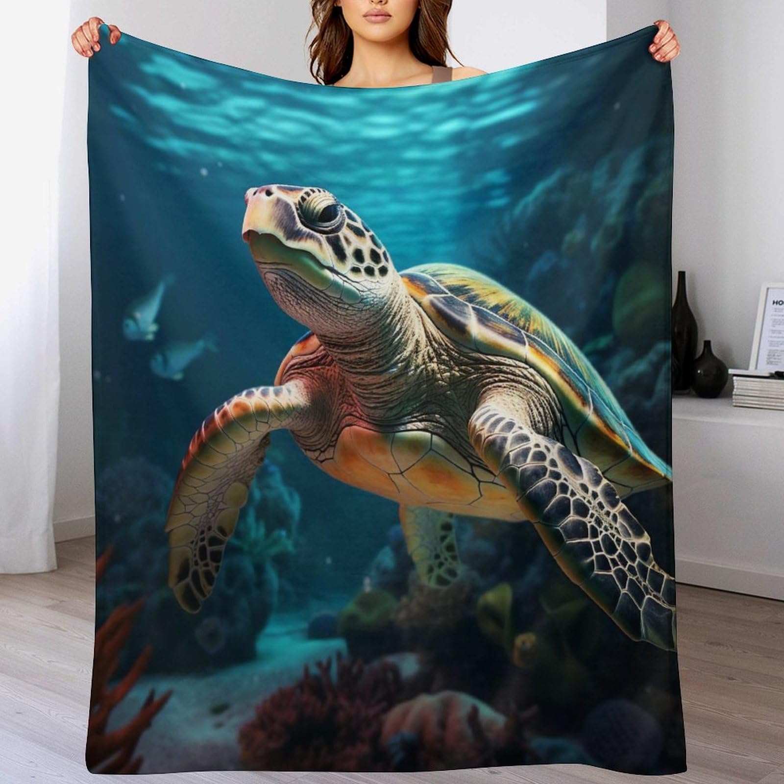 Couverture lit tortue de mer drap flanelle et housse de canapé polaire