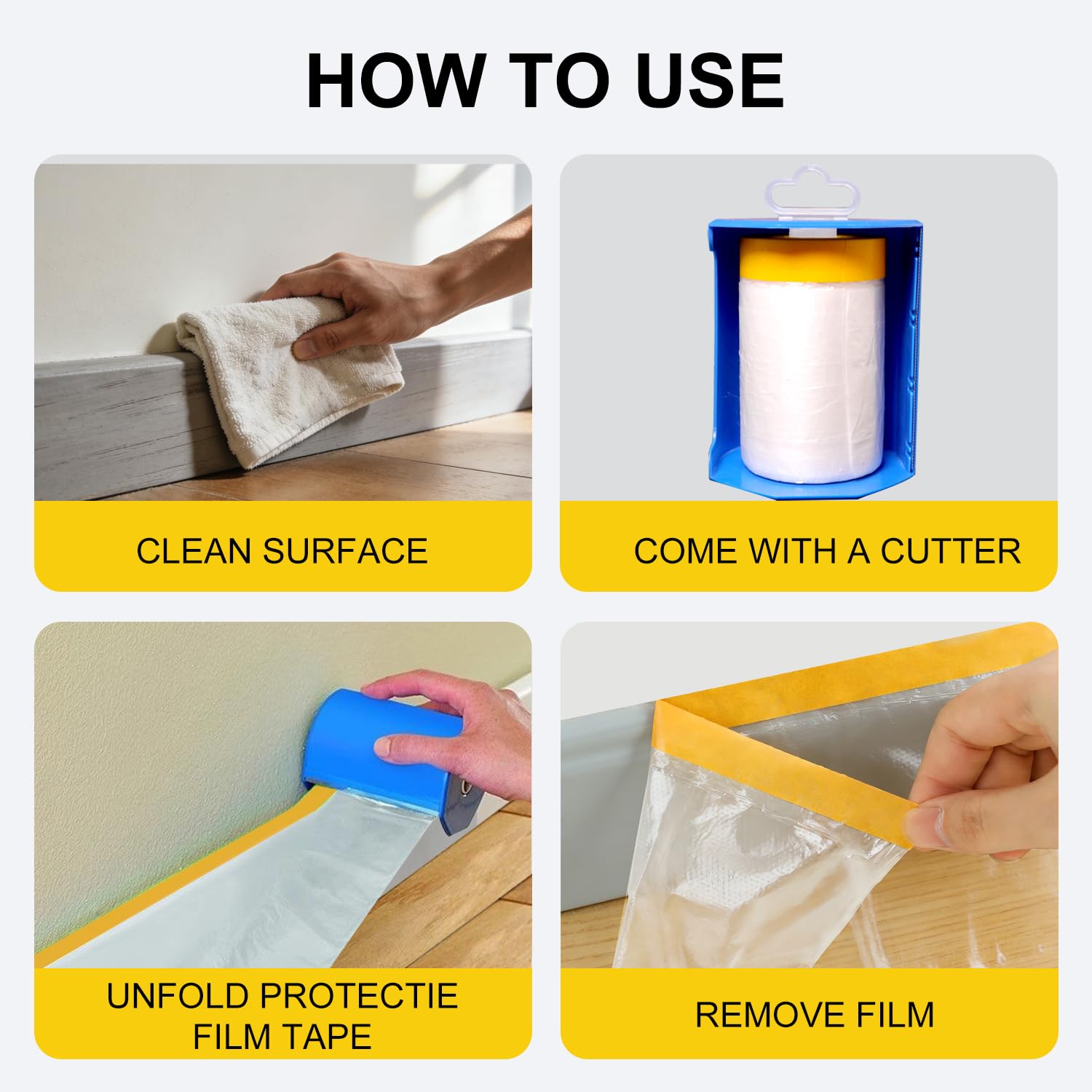Pre-Taped Masking Film Film and Masking Tape in one Plastic Tape and Drape Roll Painters Plastic (5 Pack, Each roll 22" Wide x 82 feet Long) with one Dispenser