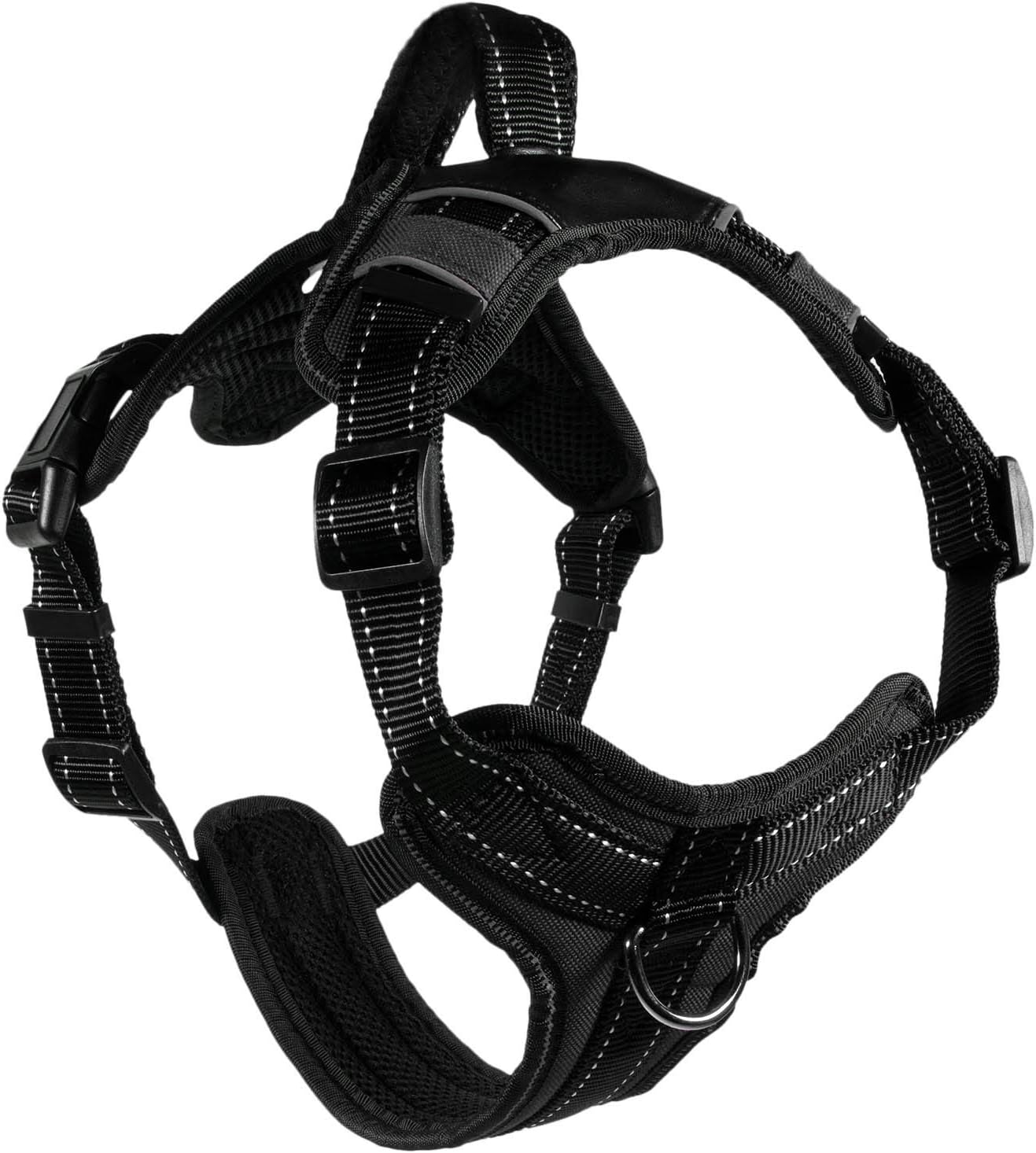 CoreLife Reflective Dog Harness, No Pull/No Choke [Front & Back 3 Leash Attachments] Mesh & Vegan Leather Reflective Dog Vest with Handle (for Small Medium Large Dog)