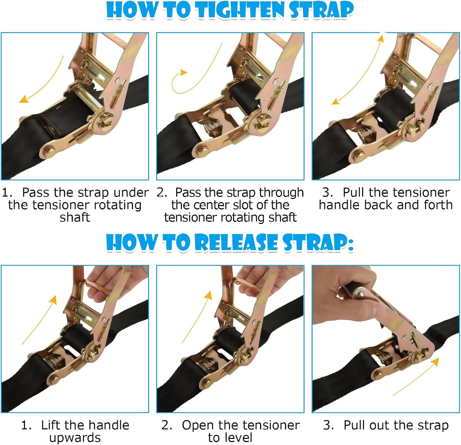 4 Pcs 2 Inch Ratchet Straps Heavy Duty 20ft Tie Down Straps Ratchet with Hooks, 7275 LBS Break Strength, Cargo Ratcheting Straps for Trucks, Motorcycle Straps Tie Downs - Image 6