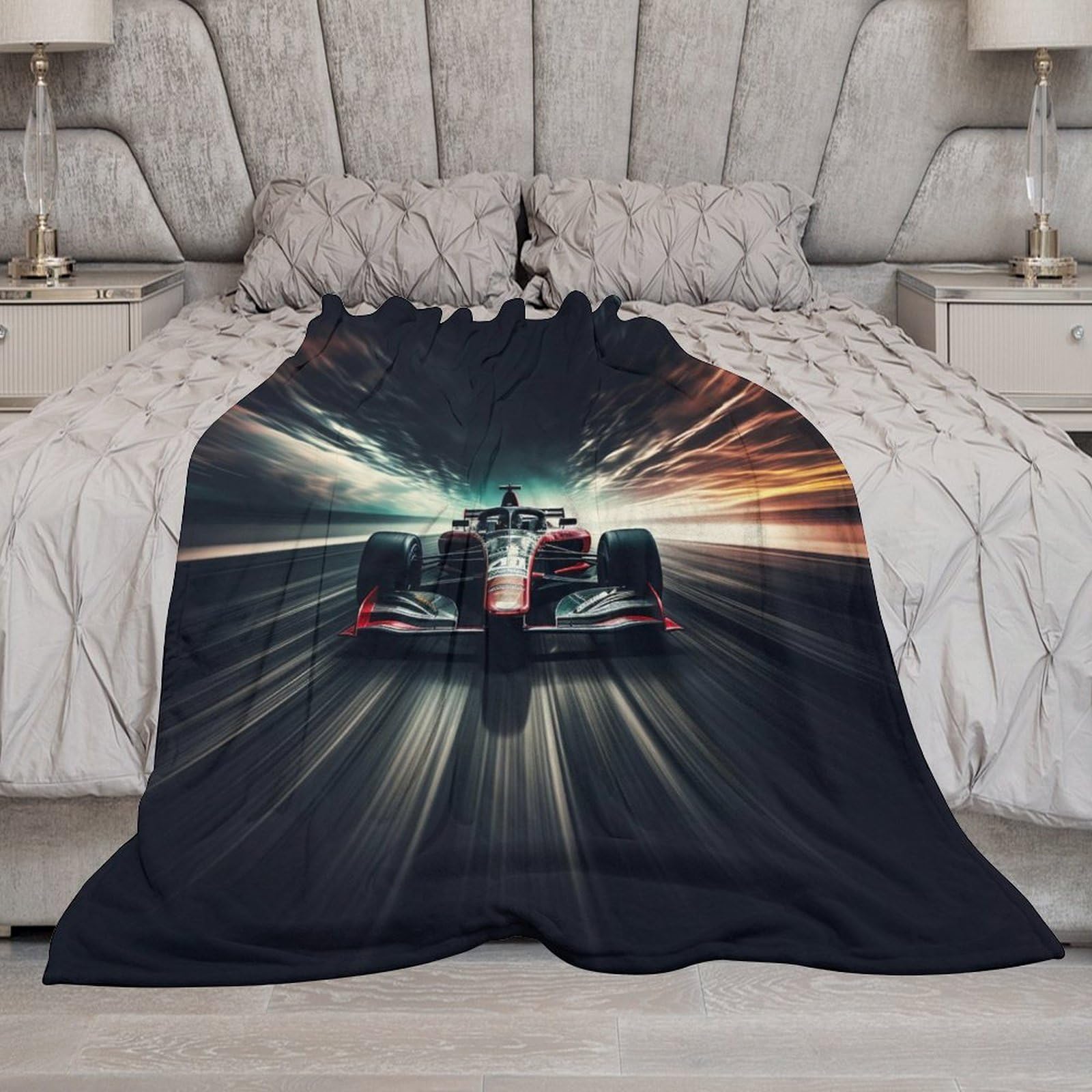 F1 Course Plaid Couverture Polaire, Couverture Polaire Haute Qualité en Flanneladaptée Aux Canapés Et Aux Lits - Chaud, Épais, Durable, Facile À Entretenir （180×200cm）