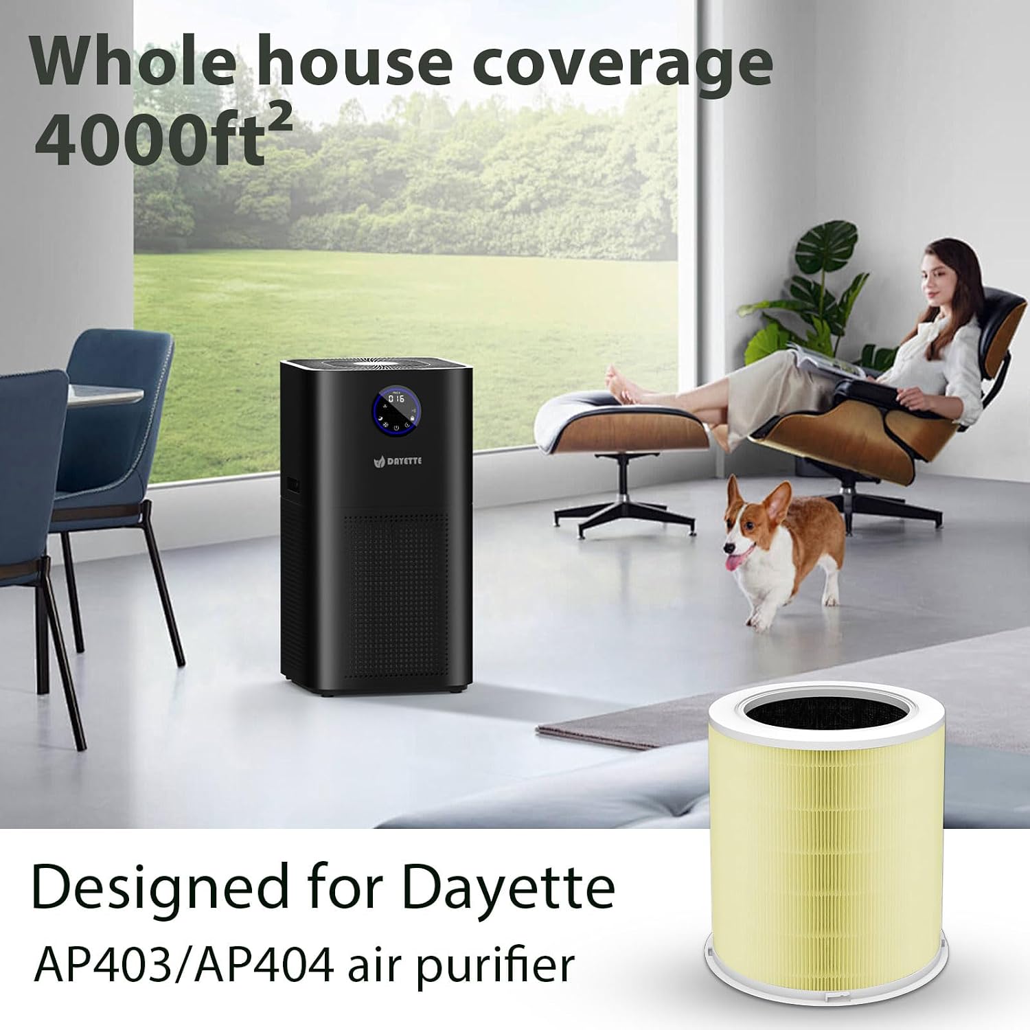 DAYETTE AP403/AP404 WiFi Replacement H14 HEPA Air Purifier Filter, Designed for Pet Allergy