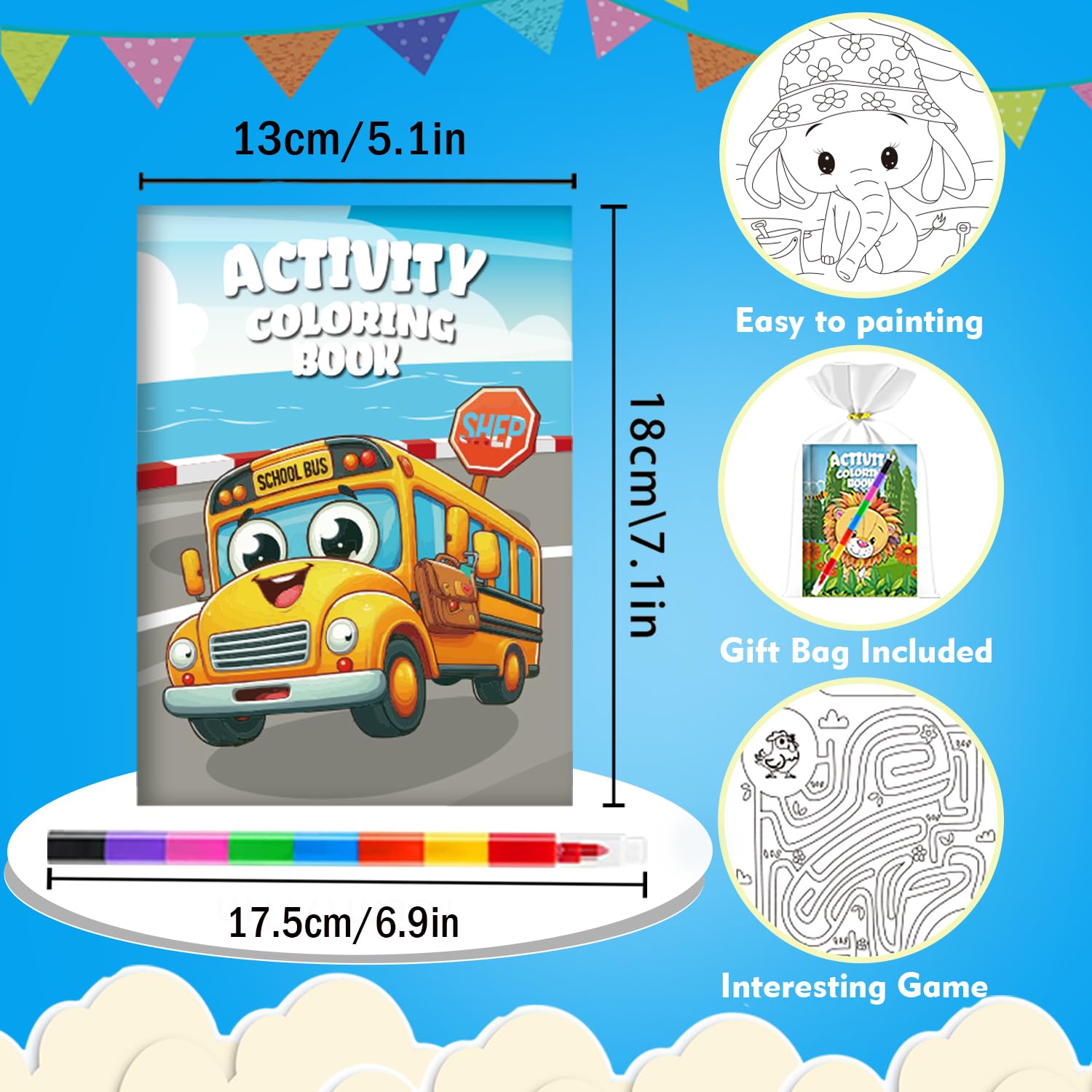 24 Mini Libri da Colorare Gadget Compleanno Bambini,Set Libricini da Colorare e Pastelli a Cera Impilabili (8 colori in 1),Adatto per Regalini Fine Festa Compleanno Bambini (Color-24)