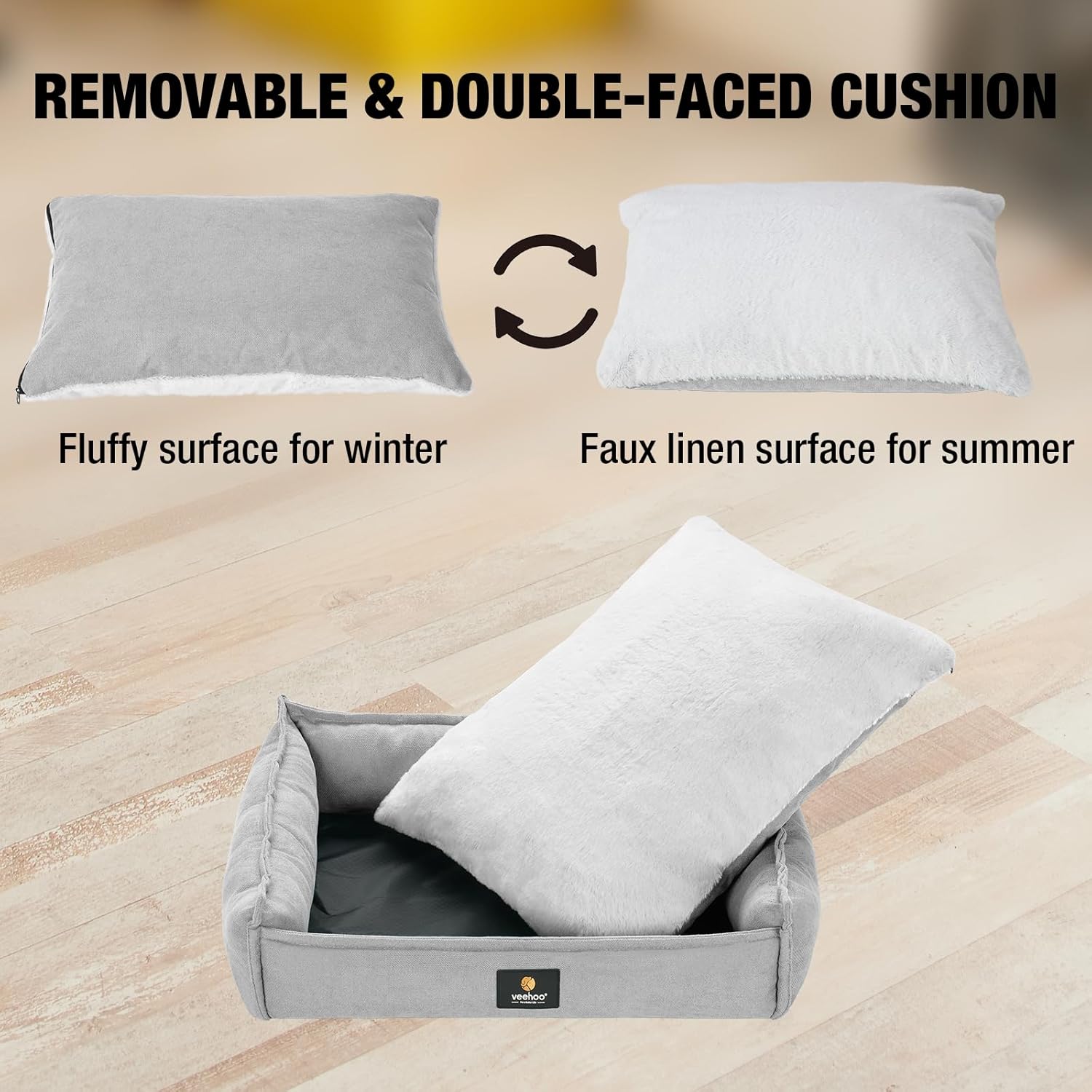review Veehoo Dog Beds for Large Dogs - Rectangle Cuddler Dog Sofa Bed, Orthopedic Washable Pet Bed with Nonslip Bottom for Extra Large Dogs, XX-Large, Grey