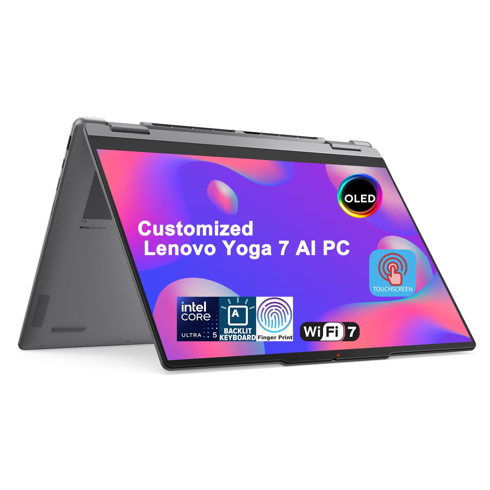 Customized Laptop Made with Lenovo Yoga 7 2-in-1 AI Laptop 14" WUXGA OLED Touch Intel 6-core Ultra 5 322 46 NPU Tops 16GB DDR5 256GB/512GB/1TB/2TB SSD for Creator Business Professional Win11