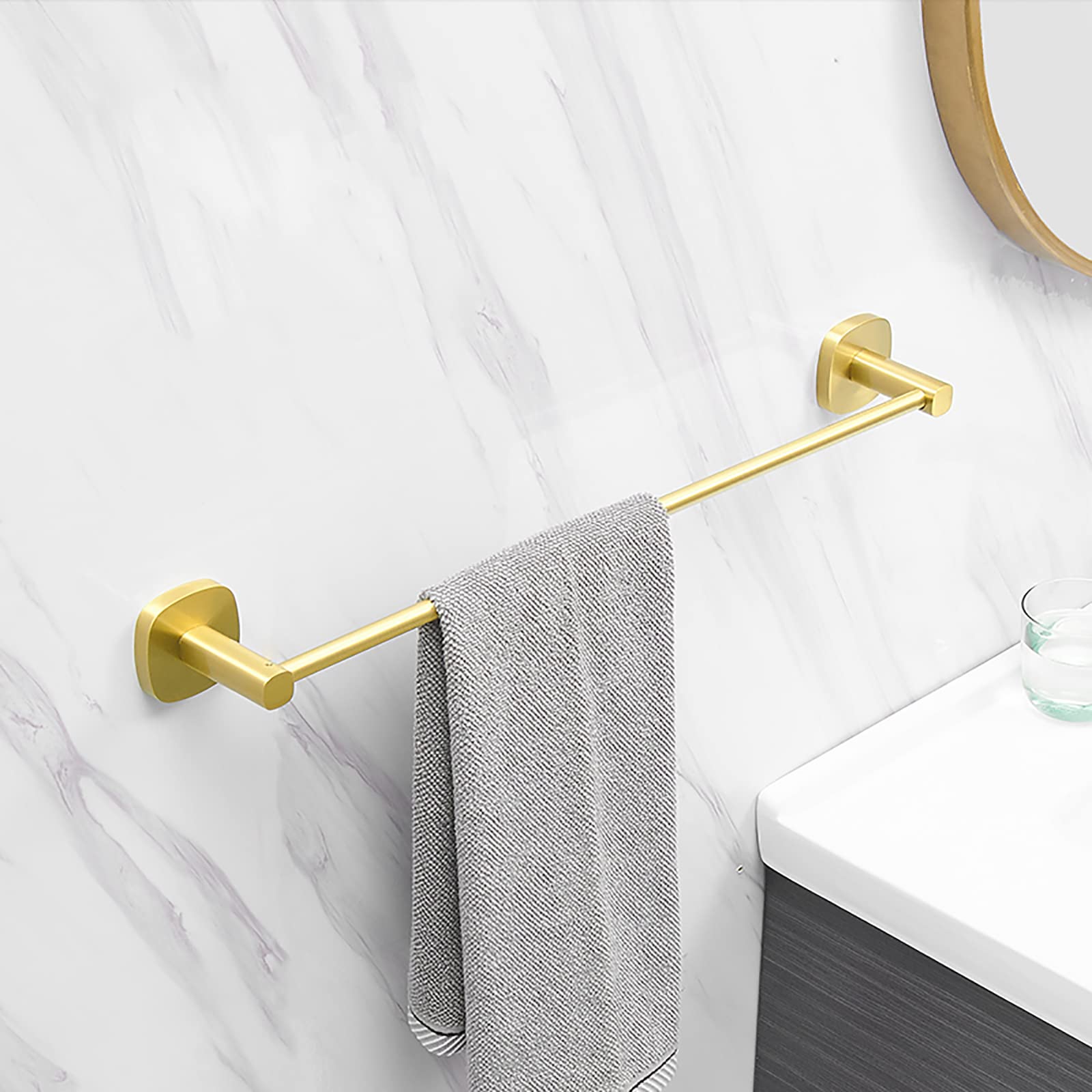 Gold Towel Rail Wall Towel Bar Bathroom Towel Holder 60 cm Towel Hanger Avaition Aluminum Brushed Finish NO Drill or by Screws