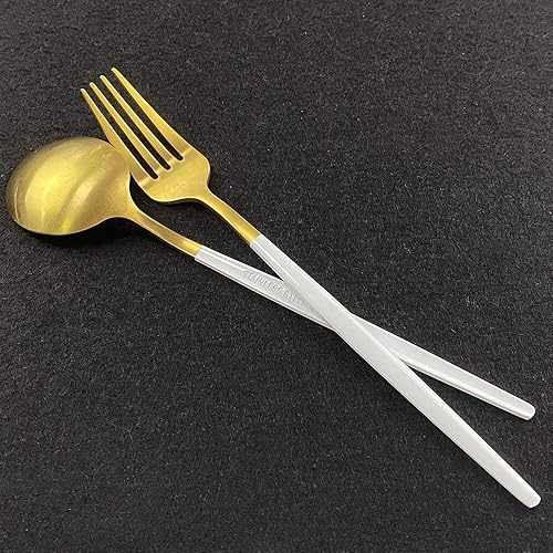 Miniatura 28 de Juego de cubiertos de 36 piezas de acero inoxidable 304 con acabado de manchas de color negro puro, cuchillo de vajilla de postre, tenedor, cuchara