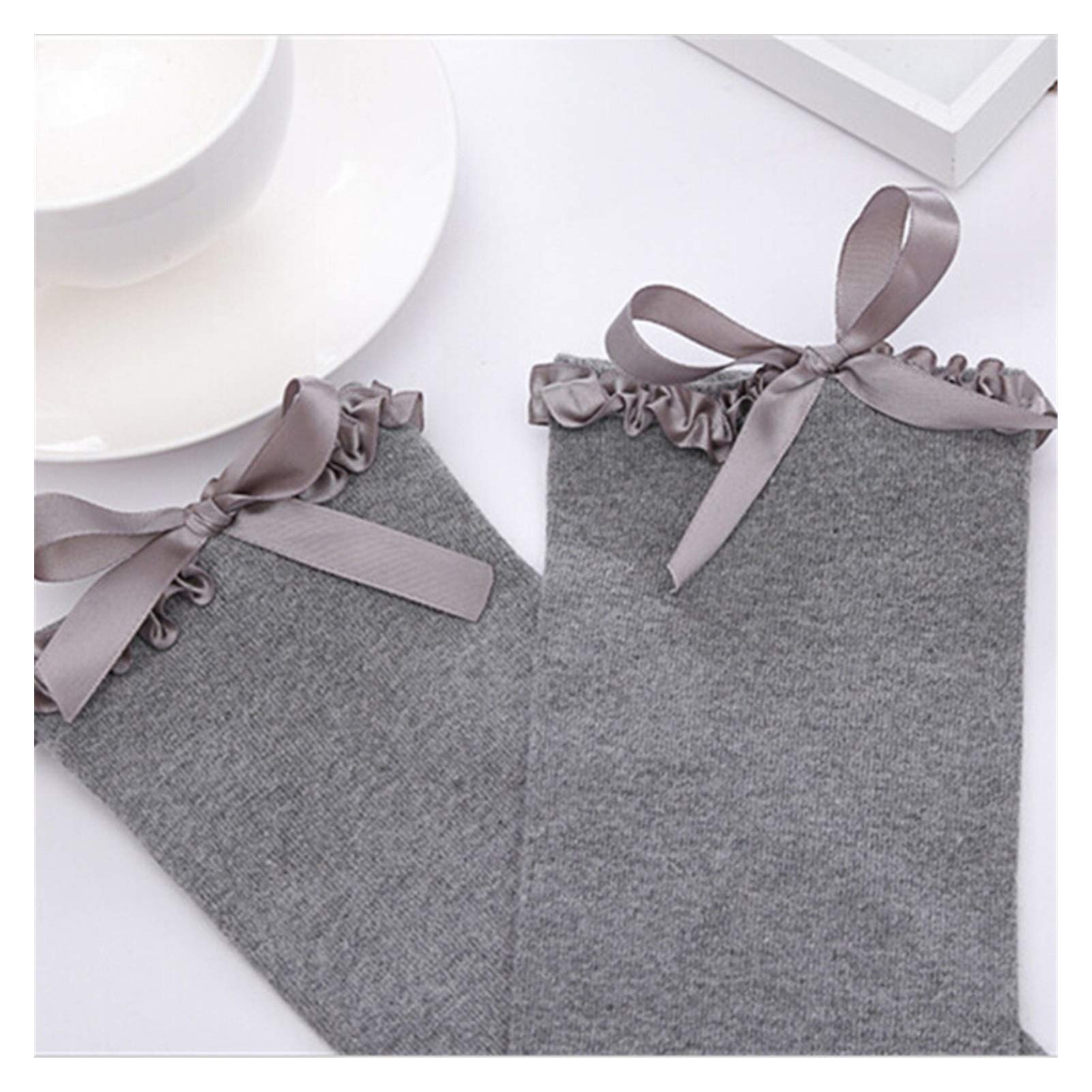 Japanische Lolita Lolita-Band Bogen-Baumwolle-Lange Kniesocken in der Unterseite Warm (Color : Gray)