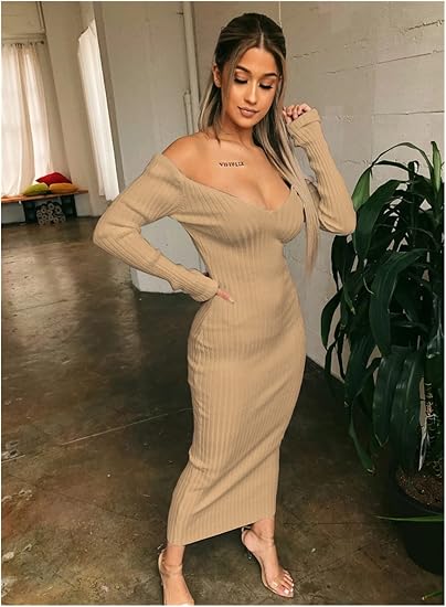 V-neck Tight-fitting Rib Knit Dress 