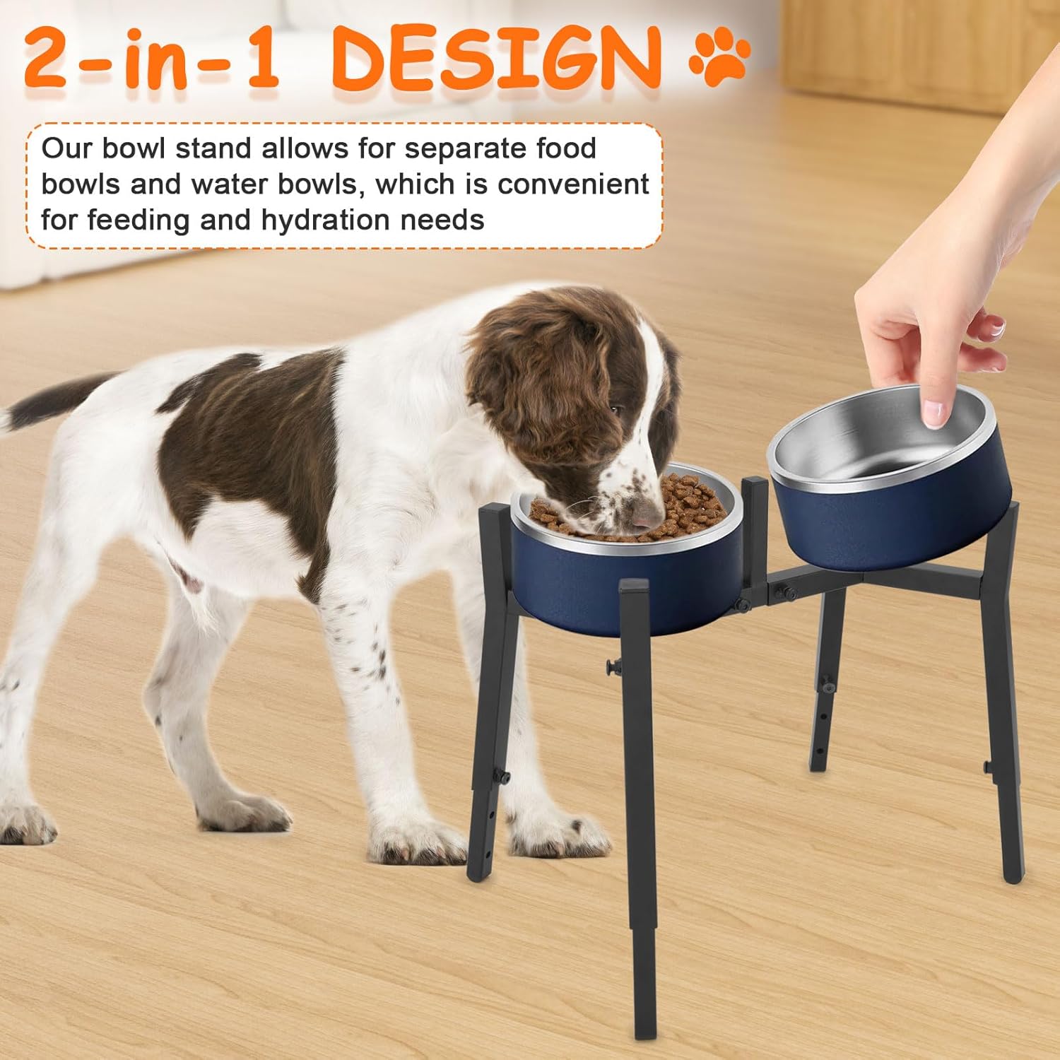 Dog Bowl Stand Elevated, Raised Pet Food & Water Riser for 6.7-10.6" Wide Bowls, Metal Dog Bowl Holder for Small Medium Large Dogs, 2-in-1 Design, Adjusts to 9.8", 11.8", 13.4" Tall(Stand Only)