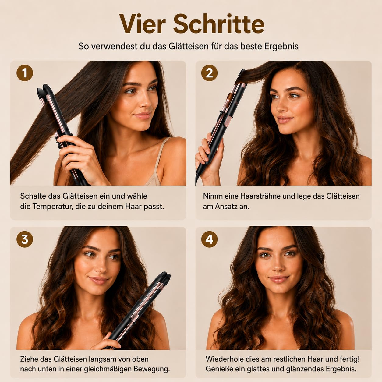 Glätteisen 2-in-1 Professioneller Haarglätter & Lockenstab Golden Goods – Titanplatten mit Keramikbeschichtung, LCD-Display, schnelles Aufheizen, 12 Temperaturstufen bis 230 °C, 360° Drehkabel