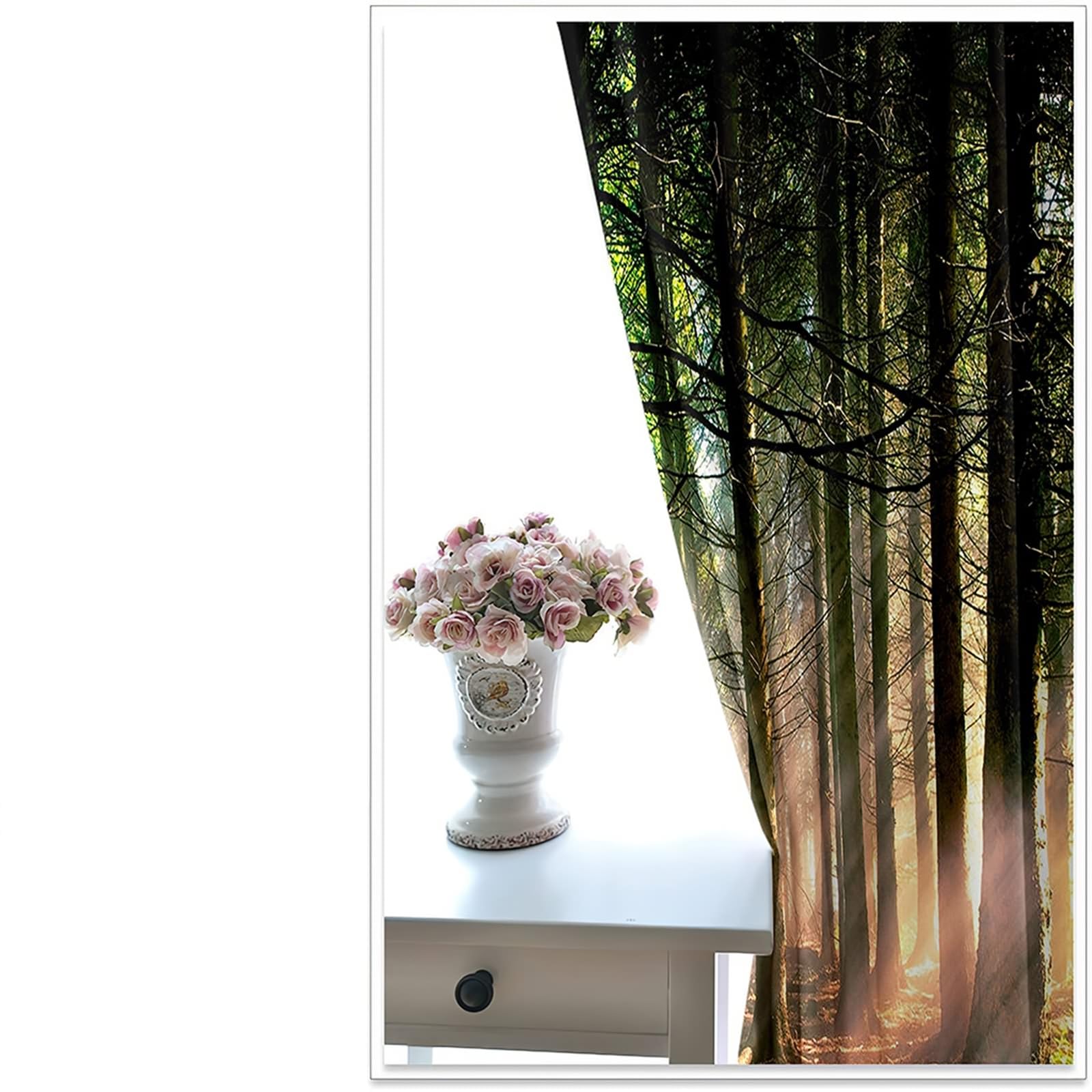 Vorhänge Schlafzimmer Modern, 96x229cm Schwarz Grün Baum Wald Landschaft Vorhang für Wohnzimmer