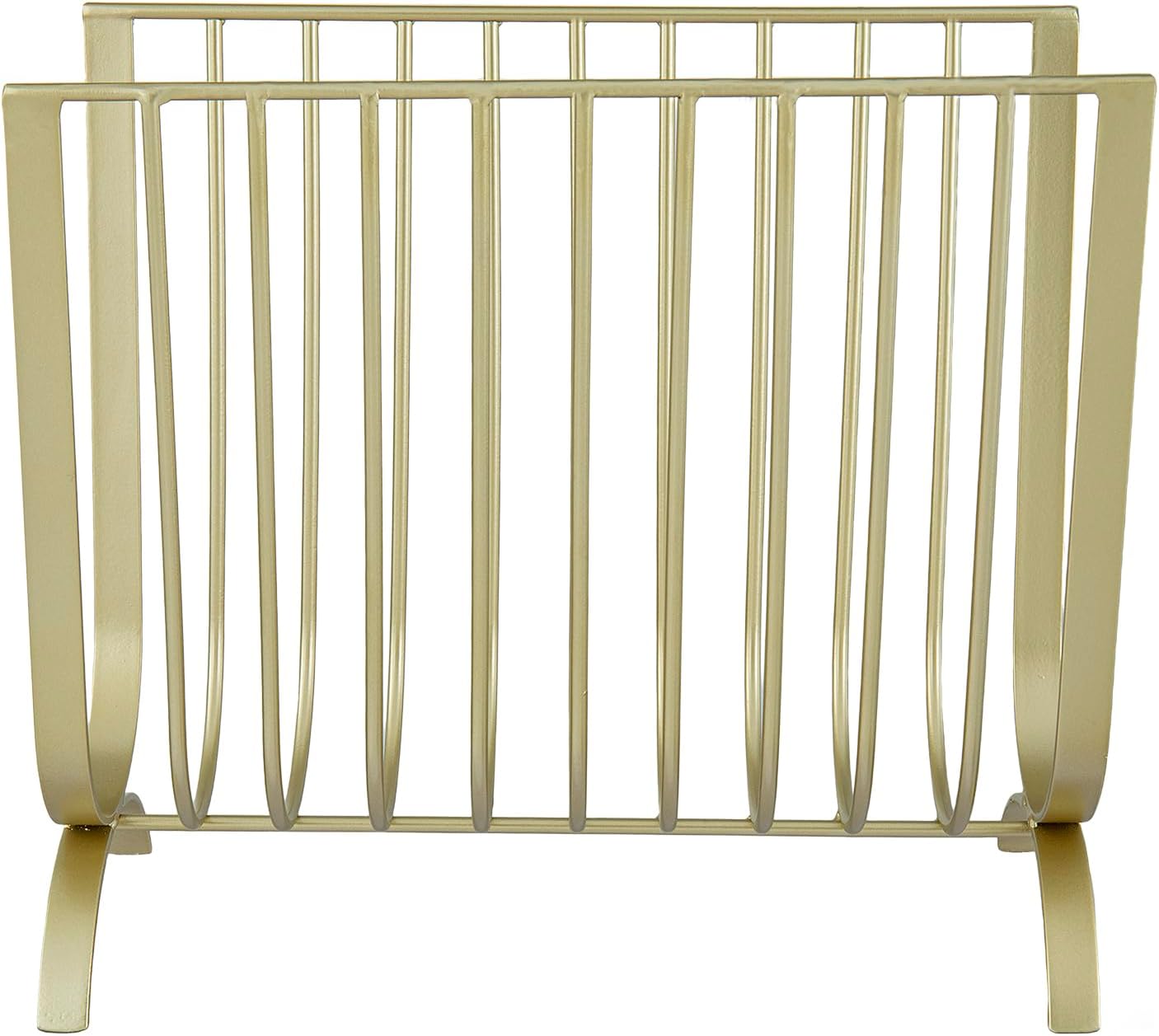 MyGift Brass Metal Mid-Century Wire Magazine Rack – Deluxe Tabletop or Floor Standing Sling Basket for Magazines and Newspapers