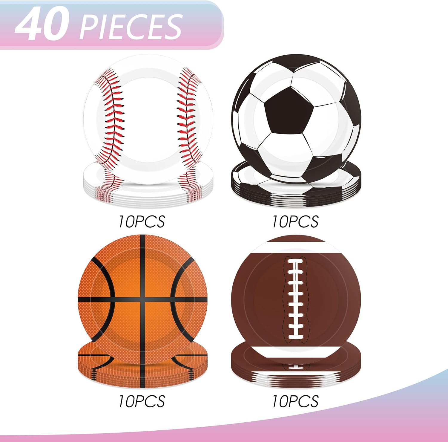 Sports Themed Party Decorations,40Pcs Sports Party Plates,7Inch - Baseball Football Soccer Basketball Round Paper Plate Sets,for Sports Themed Celebrations,Game day,Birthday Decorations for Boys