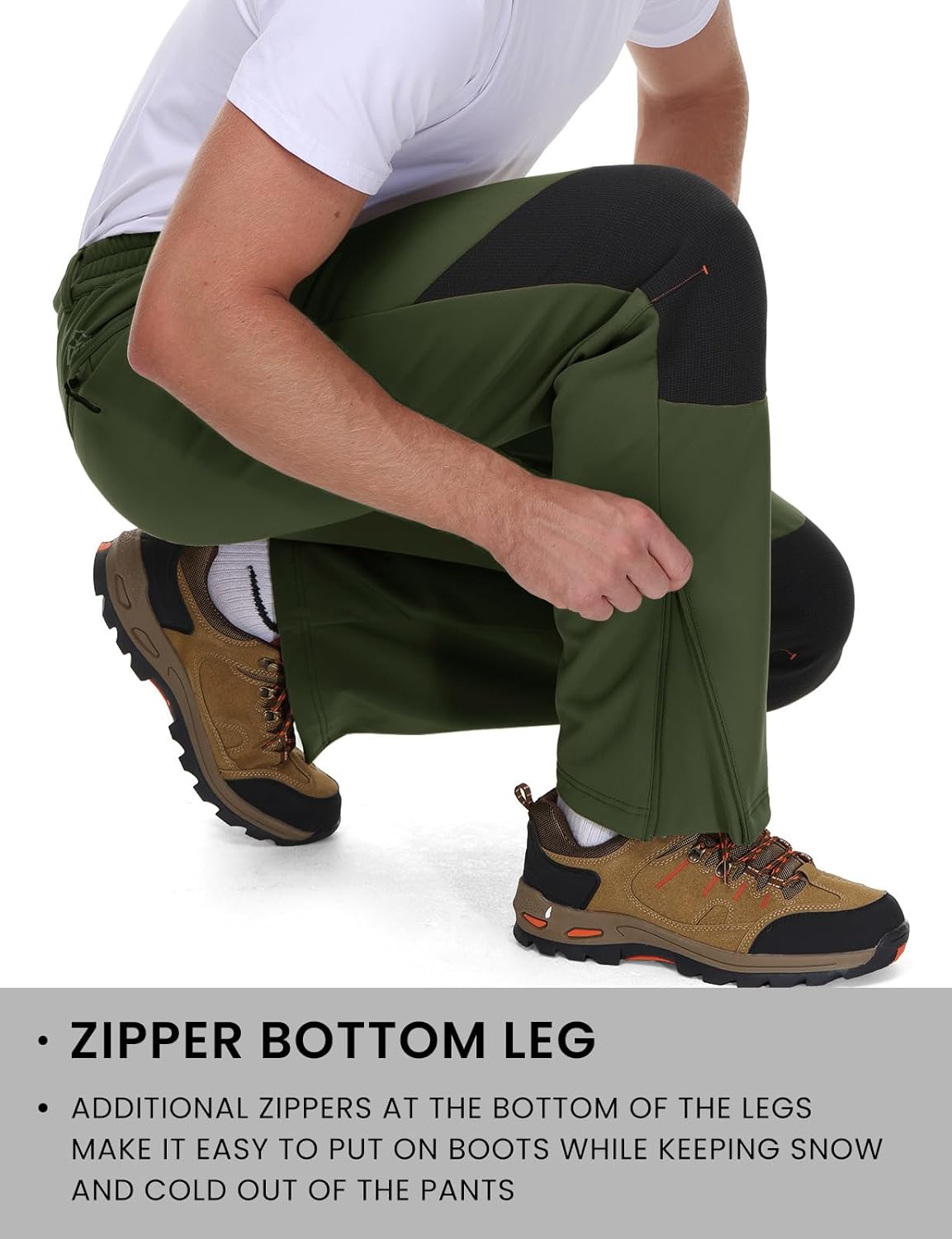 TBMPOY Men's Snow Ski Pants Waterproof Fleece Lined Insulated Softshell Winter Snowboard Hiking Zipper Bottom Leg - Image 5