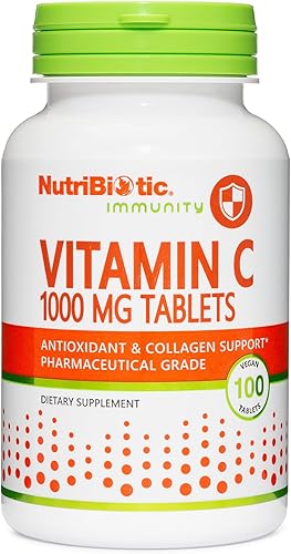 NutriBiotic - Tabletas de vitamina C de 1000 mg, 100 unidades  Suplemento esencial para el sistema inmunológico, antioxidante y colágeno  Ácido