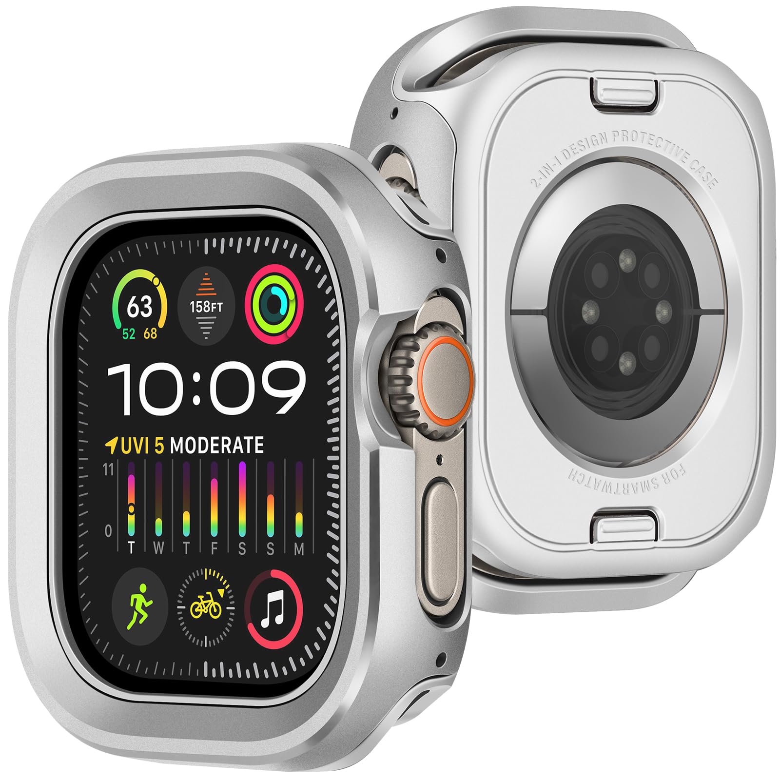 ZZDZZ Metal Case Compatible with Apple Watch Case Ultra 3/2/1 49mm, 2 in 1 Rugged Protective Silicone Bumper Cover Compatible with iWatch Ultra 49mm (