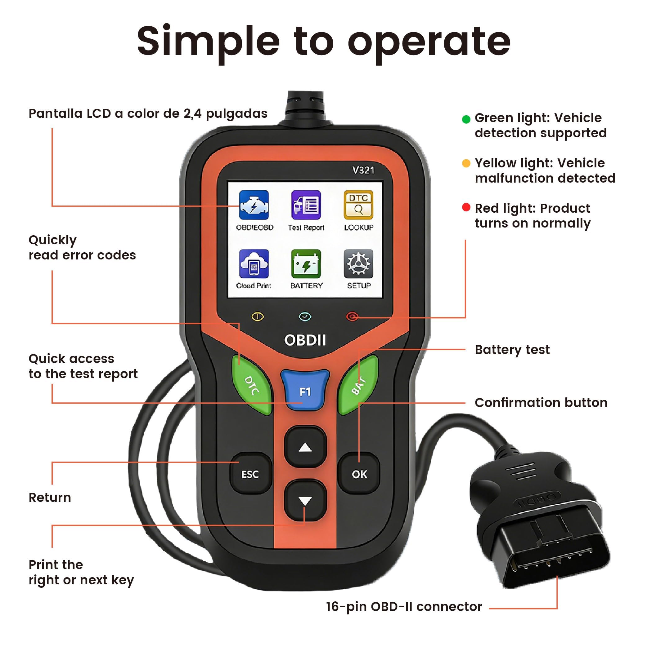 Skaner V500 OBD2 Narzędzie diagnostyczne Czytnik kodów dla Hyundai Coupe/Tiburon 1996-2008 Diagnostyczny Strumień danych silnika