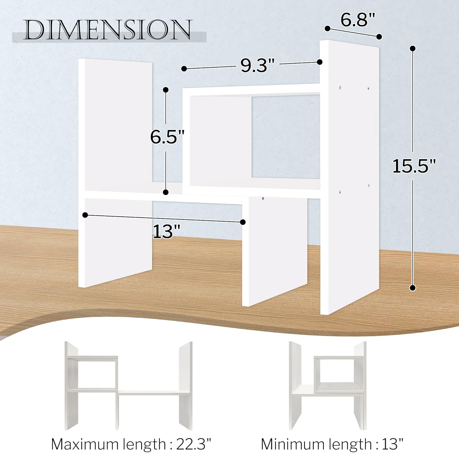 Jerry & Maggie - Desktop Organizer Office Storage Rack Adjustable Wood Display Shelf | Birthday Gifts - Toy - Home Decor | - Free Style Rotation Display - True Natural Stand Shelf (White)