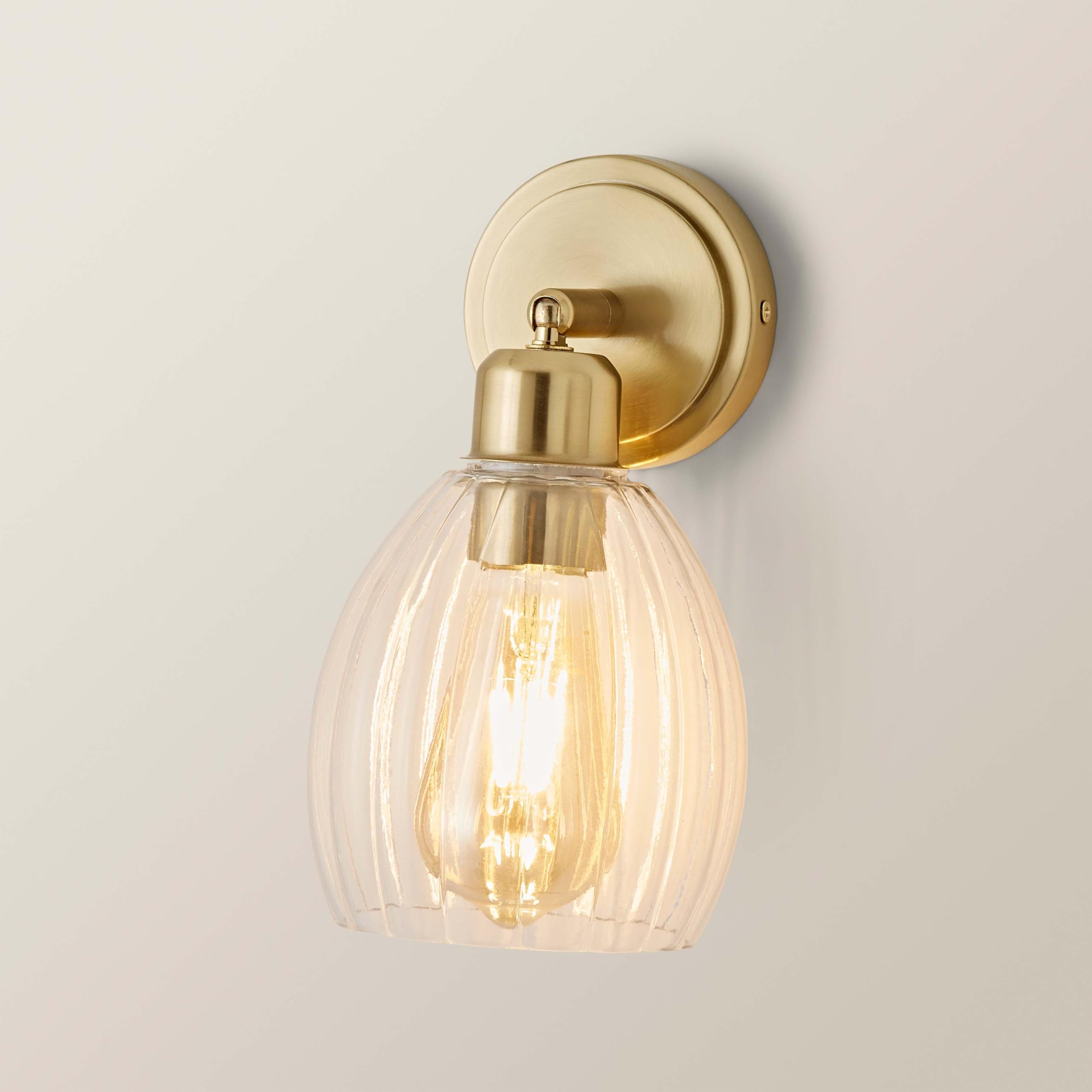 ValueLights | Cheltenham Brushed Gold Ribbed Glass Dome Adjustable Spotlight Wall Light | Wall Lights, Home Décor & Improvement Essential | Mains Wired