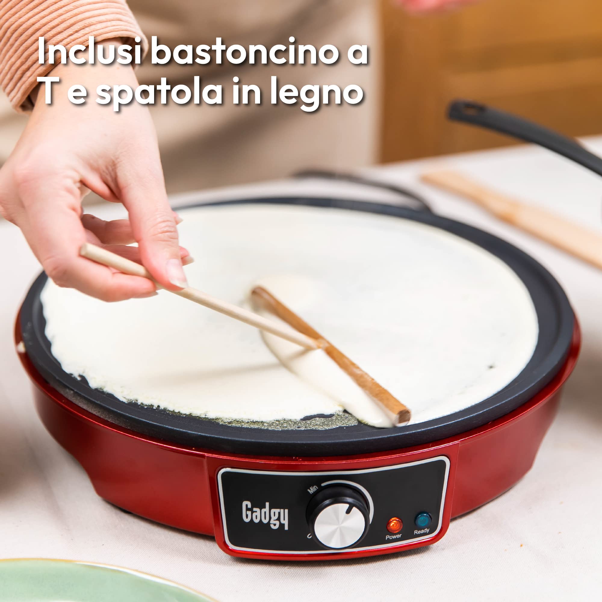 Gadgy Crepiera Elettrica 1000W – Piastra per Crepes, Pancake Maker e Padella per Piadina – Temperatura Regolabile con Spatola Inclusa – Macchina per Crepes e Pancake Multifunzionale