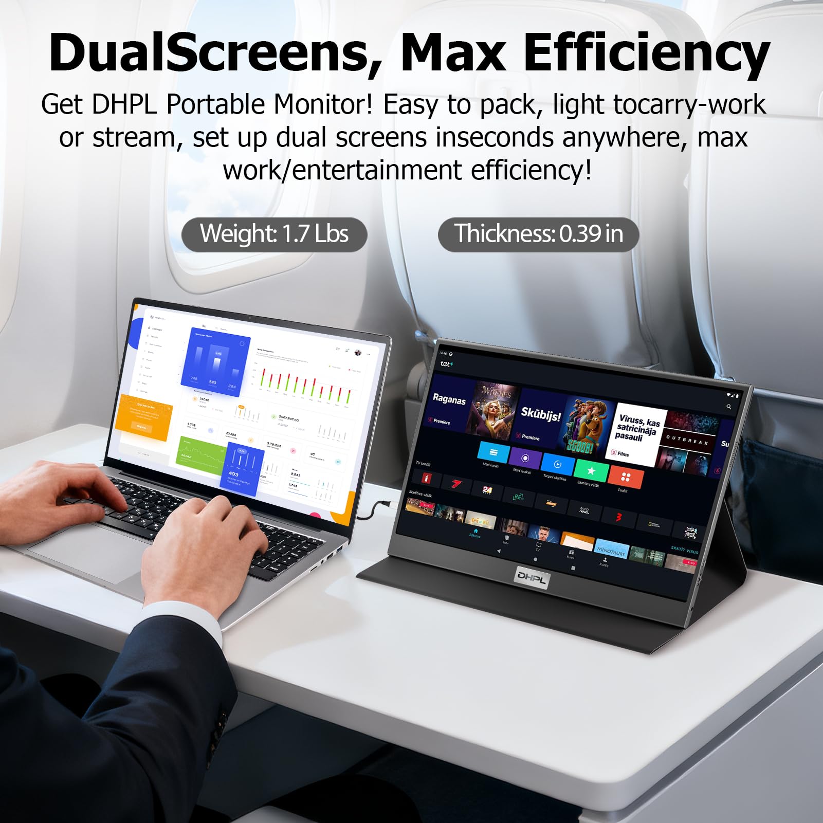 Przenośny monitor 15,6 cala do laptopa – ekran antyodblaskowy FHD 1080P IPS, podwójny USB-C/HDMI, wbudowane głośniki, otwory VESA, przedłużacz ekranu podróżnego, kompatybilny z laptopem, PC