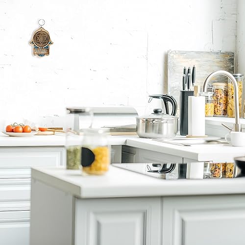 Miniatura 3 de My Daily Styles Hamsa de madera judía Estrella de David - Bendición para el hogar buena suerte decoración de pared con turquesa simulada