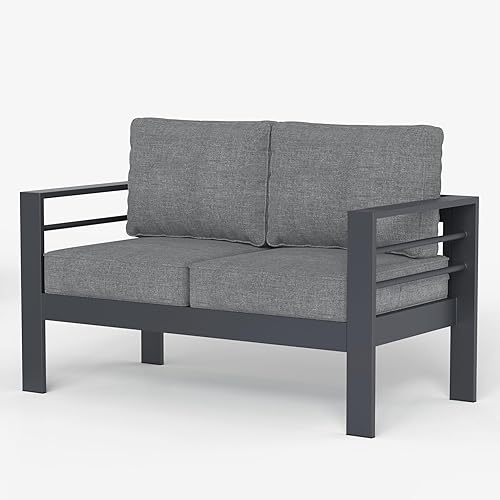 LayinSun Aluminum Patio Loveseat Sofa, All-Weather Metal Modern 2 Seater