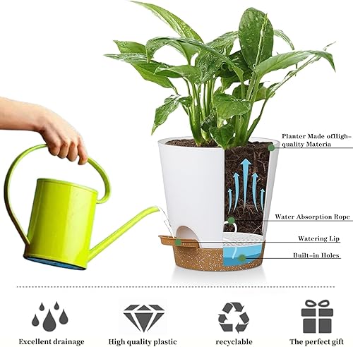 Miniatura 5 de Paquete de 5 macetas de riego automático de 5 pulgadas, macetas de violetas africanas con agujeros de drenaje y depósito, maceta de plástico marrón