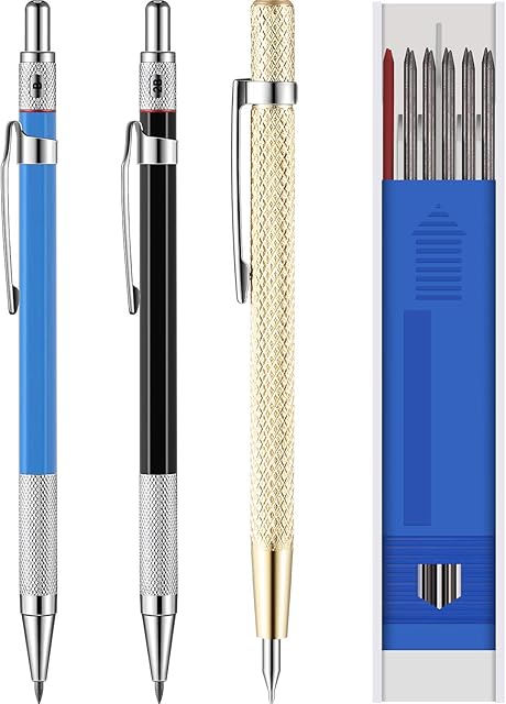 Outus Carpenter Pencils with Marker Refills and Carbide Scriber Tool for Glass, Ceramics, Hardened Steel (15 Pieces)